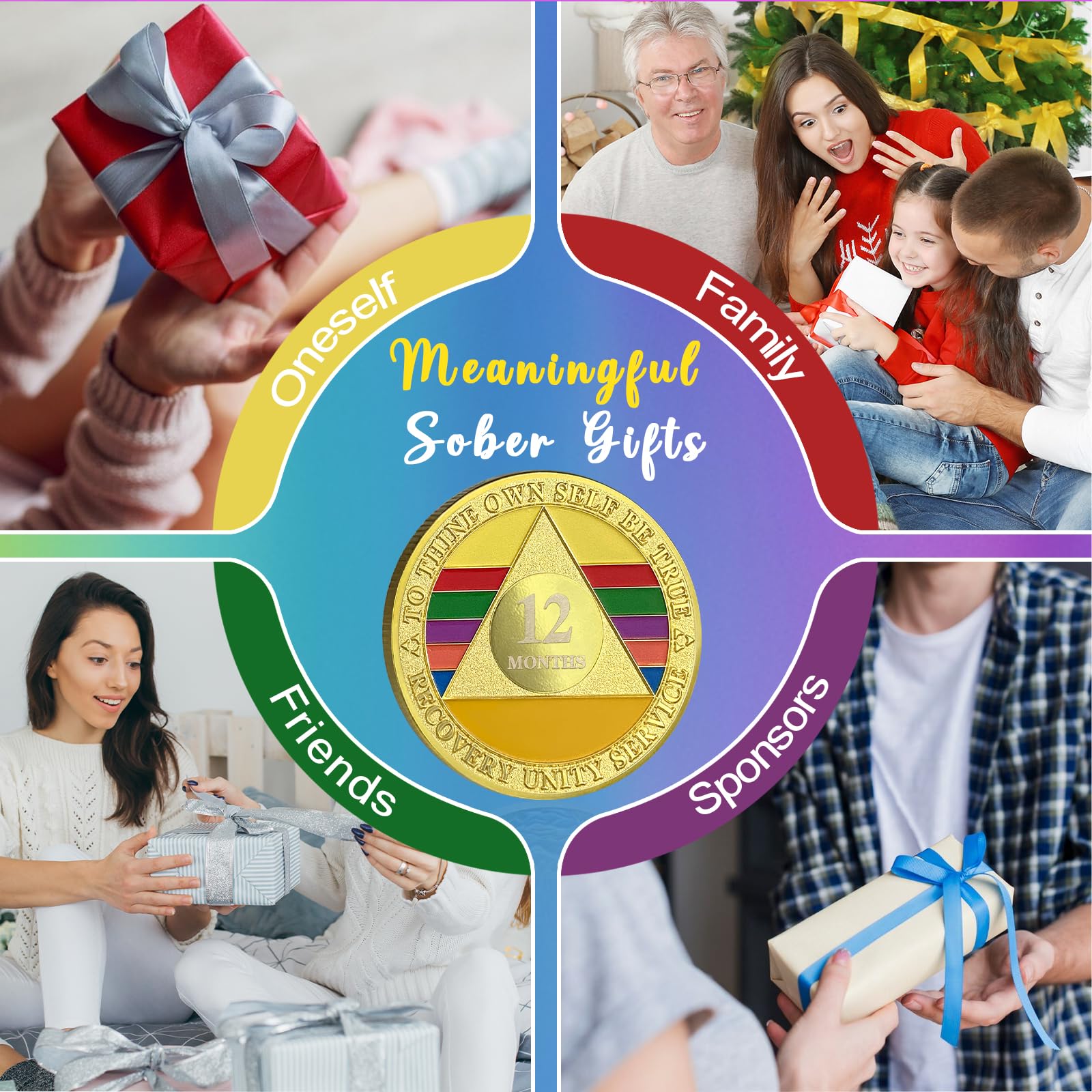 12-Monats-Nüchternheits-Chip Regenbogen Triplate AA Münze und Medaille Nüchternheits- Recovery Chips, Sober-Jubiläumstoken, Geschenke zur Nüchternheit, Anonyme Alkoholiker, Recovery