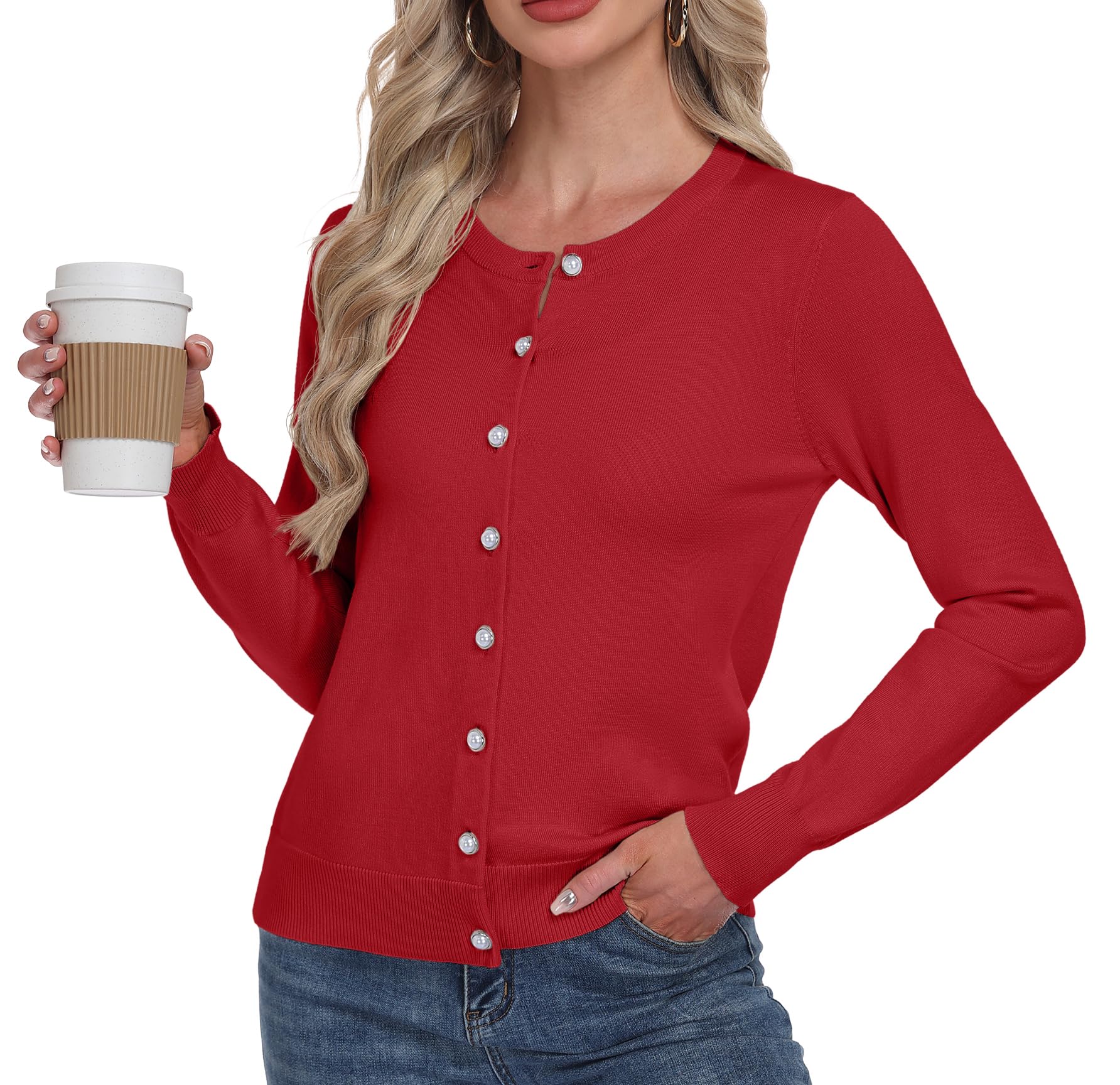 GRECERELLE Cárdigan suave para mujer, elegante, ligero, de manga larga, suéter de punto con botones de perlas para mujer, otoño, invierno, citas y fiestas