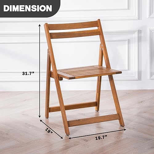 Miniatura 3 de Juego de 2 sillas de madera de acacia, plegables, impermeables, pequeñas sillas de patio con revestimiento impermeable y UV, juego de bistró para