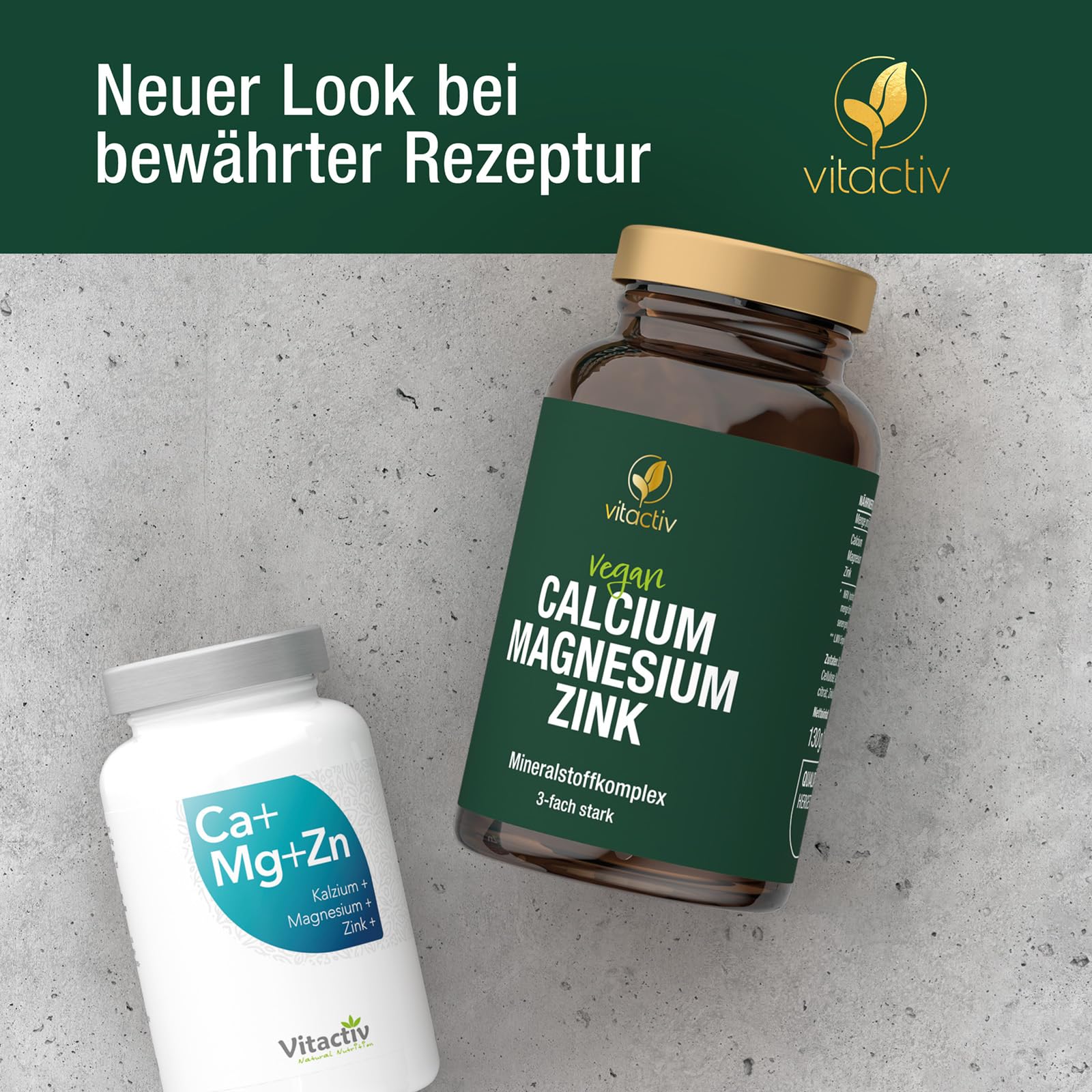 VITACTIV Calcium Magnesium Zink Tabletten - Mineralkomplex hochdosiert für Knochen, Muskeln, Haut & Haare - Calciumcitrat, Magnesiumcitrat und Zinkcitrat - Hohe Bioverfügbarkeit, Vegan - 300 Stück
