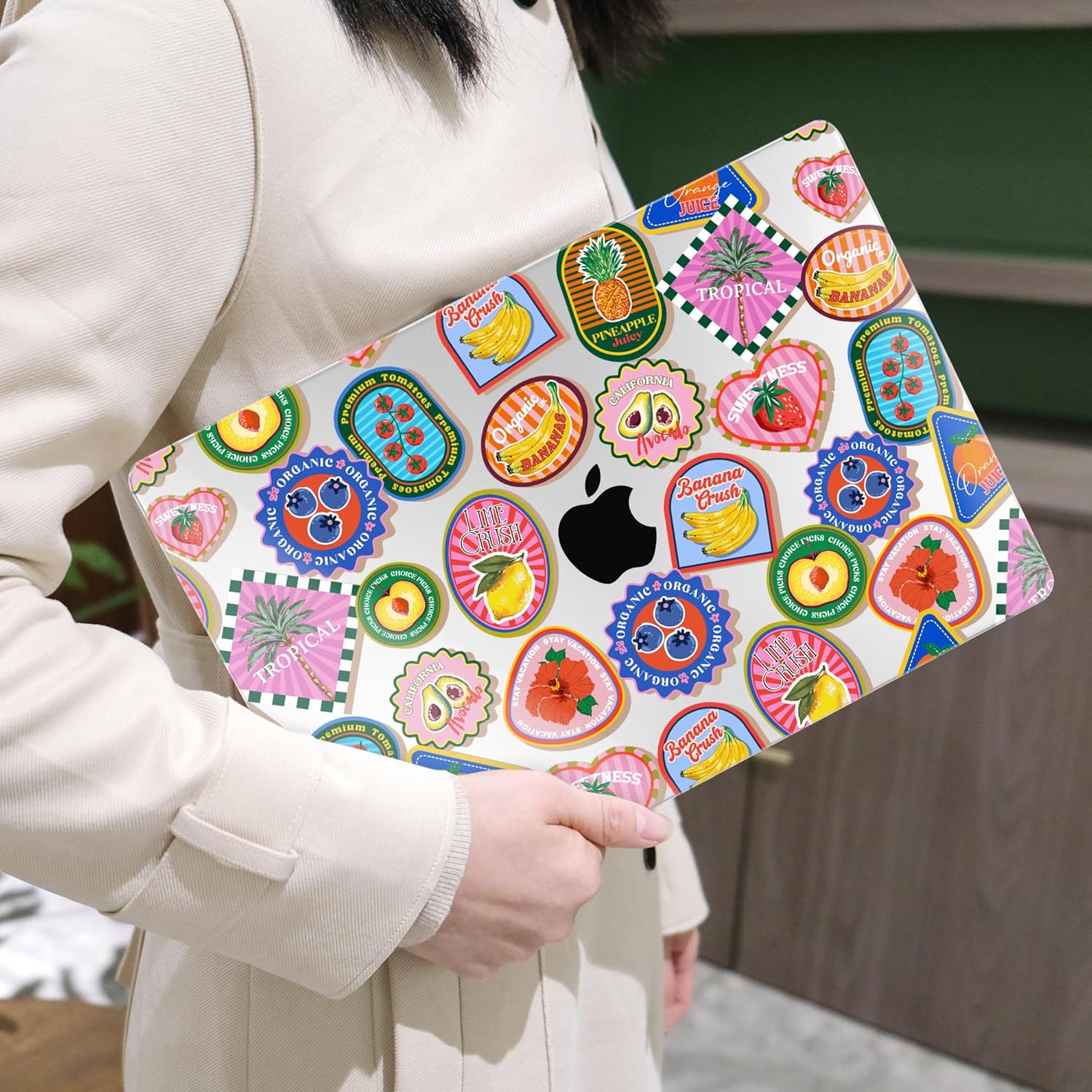 MEEgoodo for M5/M4/M3/M2 MacBook Air 15 inch Case 2026 2025 2024 2023, Case Fit Model (A3448/A3241/A3114/A2941) for MacBook Air 15.3 inch, Fruit & Sticker