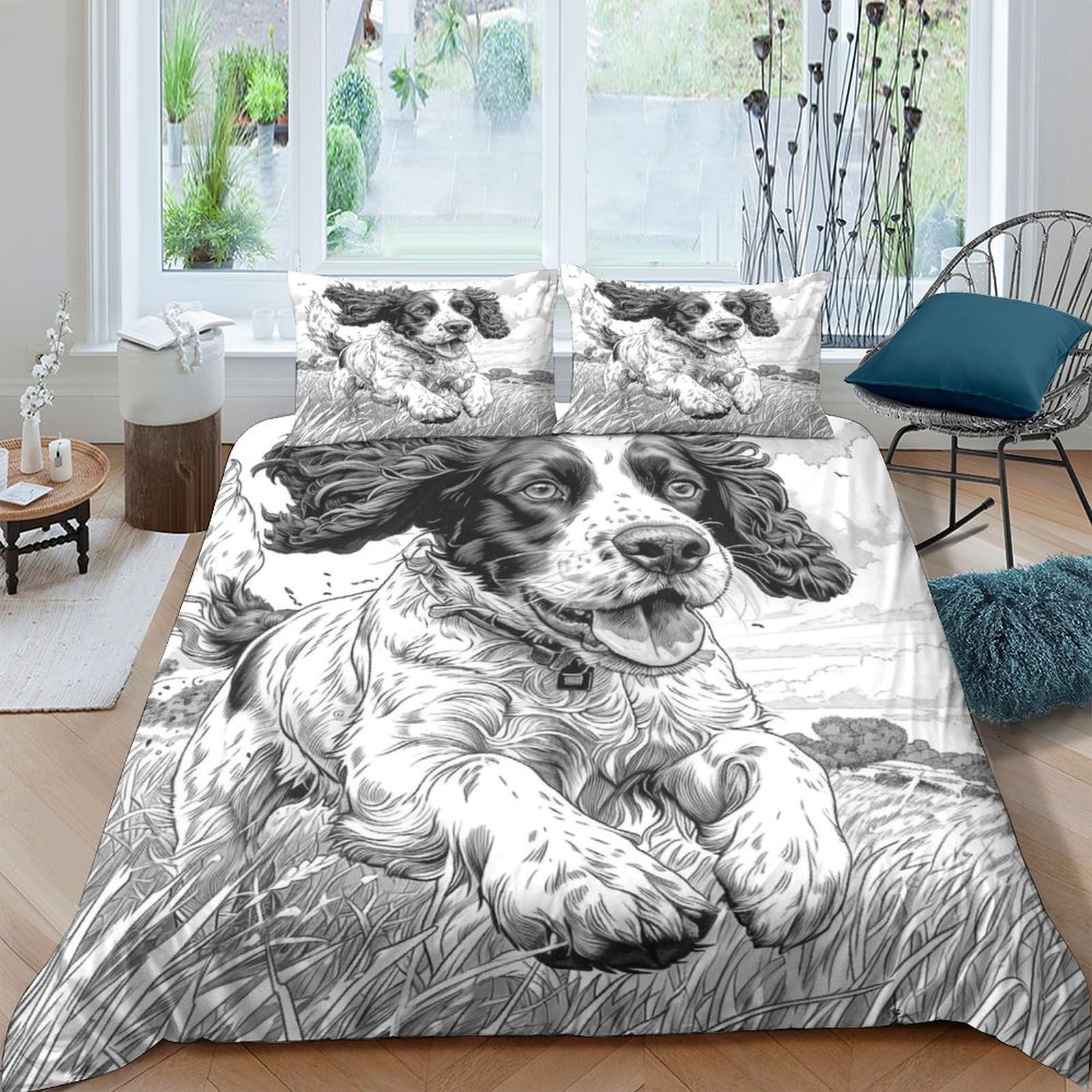 VUDBELAFC Springer Spaniel Duvet Cover Set 3 PCS Hotel Quality Quilt Cover Bed Sets Bed Covers with Pillowcases with Zipper Closure Ultra Soft Hypoallergenic Microfiber Double（200x200cm）