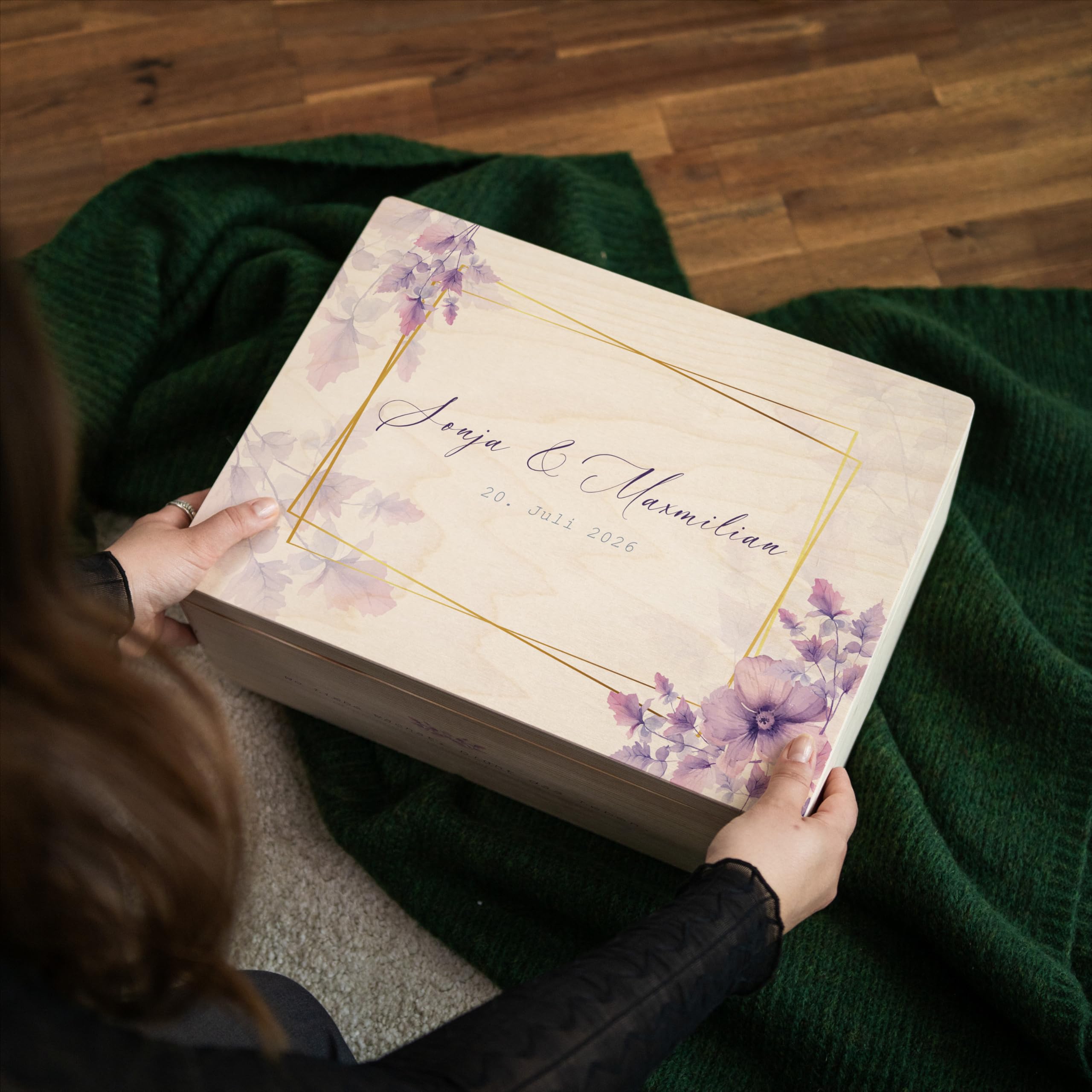 Amari ® Personalisierte Erinnerungsbox aus Holz | Pastellglück | Individuelles Hochzeitsgeschenk Erinnerung Hochzeit Personalisiertes Holzkiste