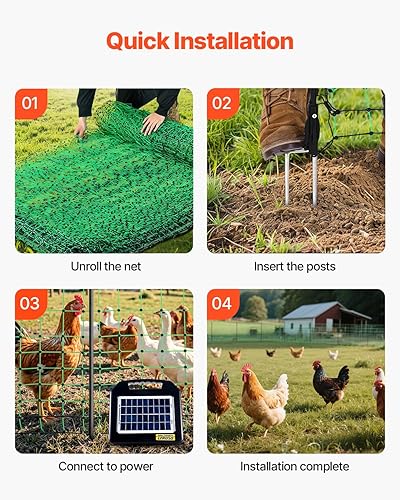 Miniatura 15 de VEVOR Red eléctrica para cerca, 50 pulgadas de alto x 164 pies de largo, valla de red de ganado con postes y estacas, redes de malla portátiles