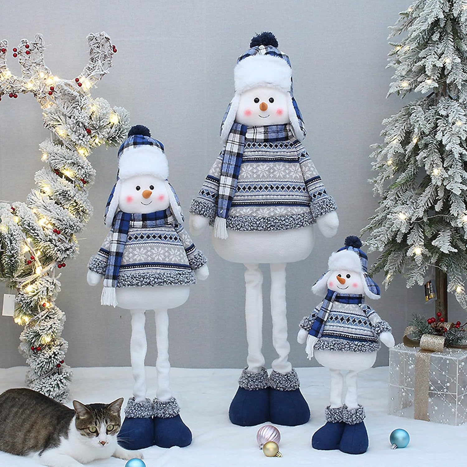 Christmas Standing Figurine Doll for Holiday Ornament Lovely Snowman Appearance Wearing Scarf & Hat Centerpiece Decor Scandinavian Decor