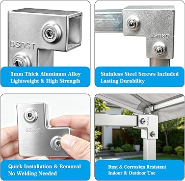 8 Pcs 25mm Square Tube Connector, 2 Way L Shaped 90 Degree Clamp, Aluminum Alloy Pipe Connectors for Handrails, Shelf, Fence, Structural Stabilized (D-L Type)