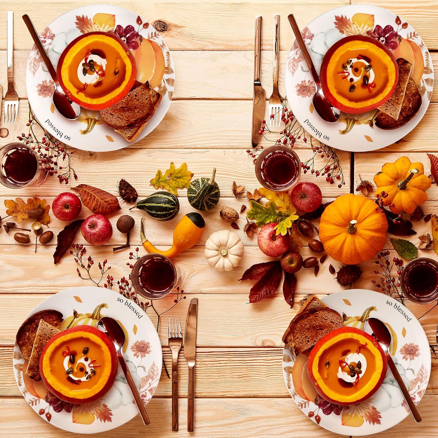 Uiifan 4 Pc Thanksgiving Dinner Plate Ceramic Plate, Classic Pattern
