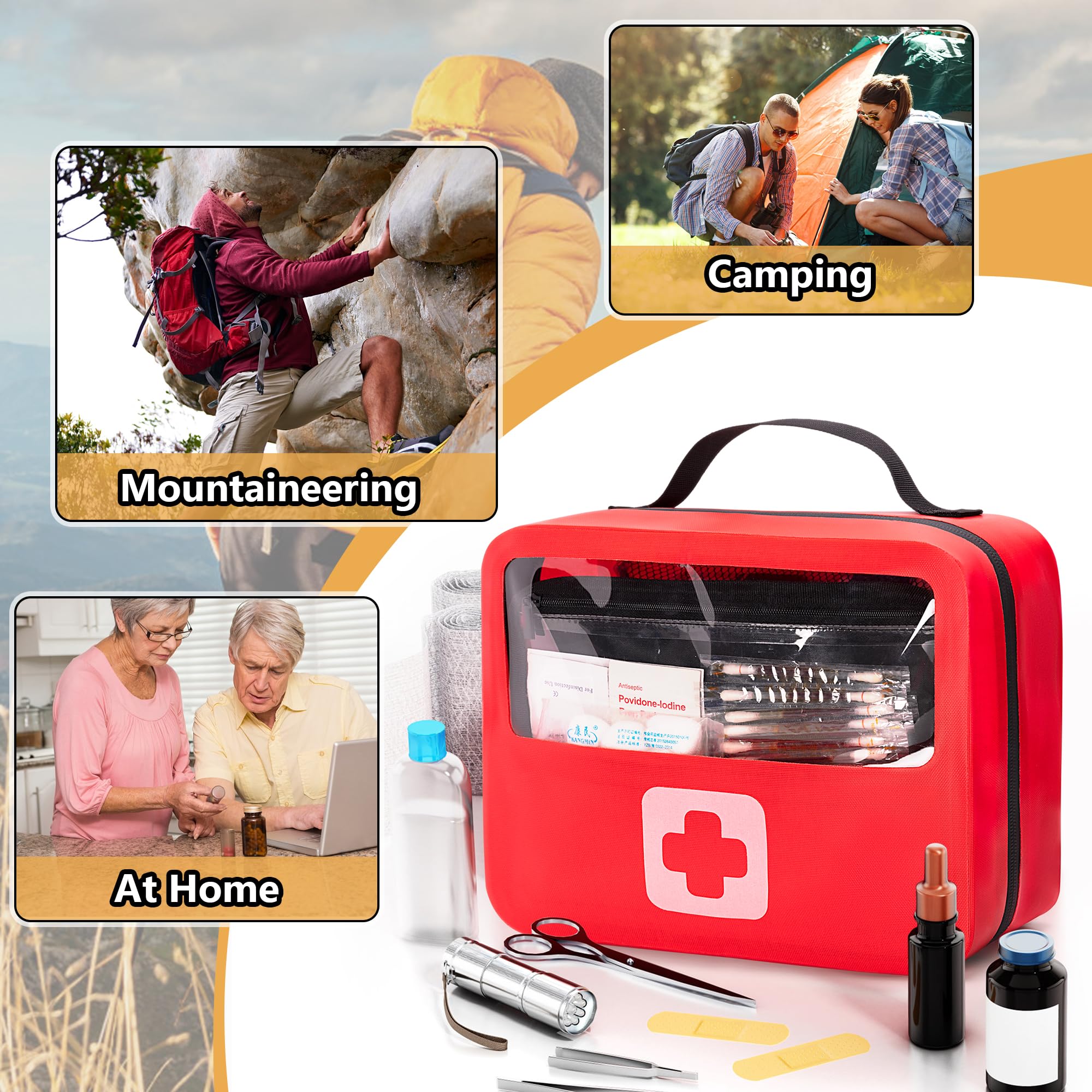 Marscamd Bolsa de primeros auxilios vacía impermeable con panel desmontable, pequeña bolsa médica con sistema Molle, color rojo (solo bolsa)