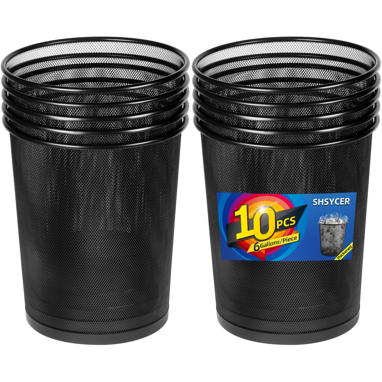 Black Mesh Trash Cans 10-Pack 6 Gal Mesh Office Trash Can Open Metal Wire Wastebaskets Waste Basket Trash