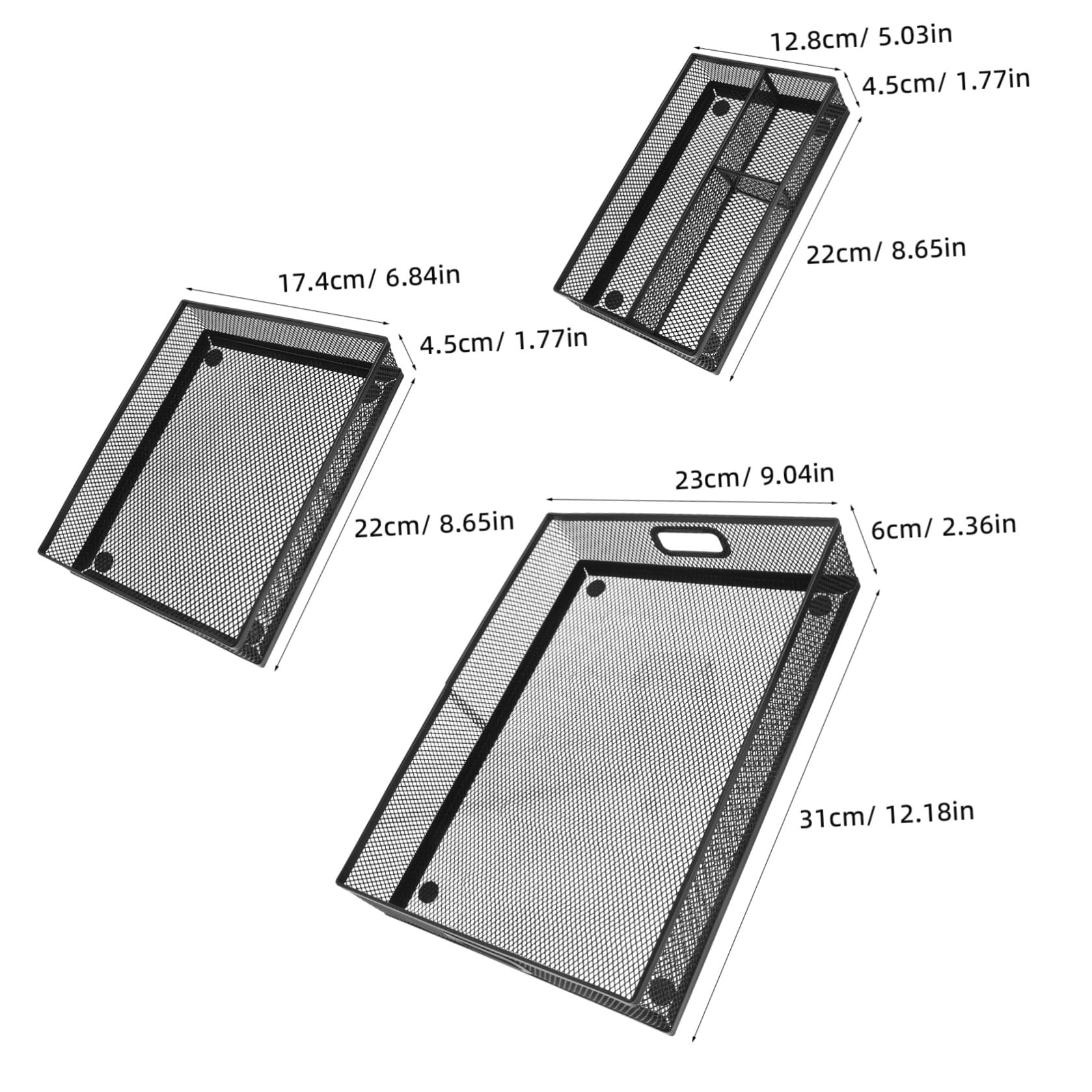 Organizzatore Cassetto Scrivania 3 Pezzi in Metallo Nero