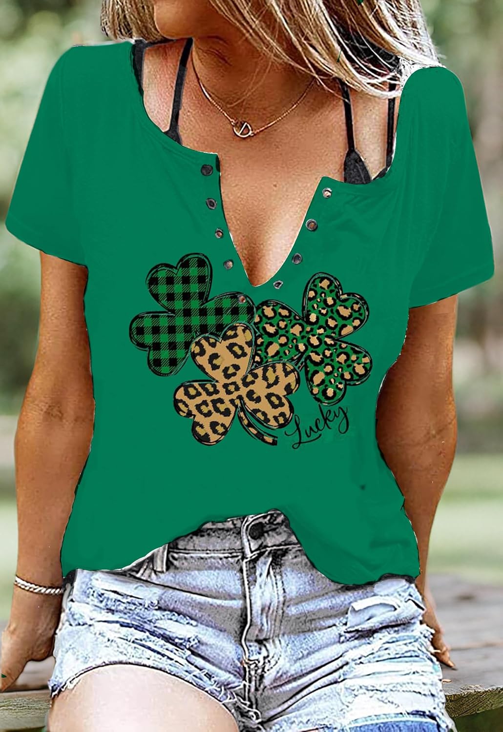 St Pattys Day Shirt Women Green Shamrock Tee Shirt V Neck Clover Tops Tee - Image 2