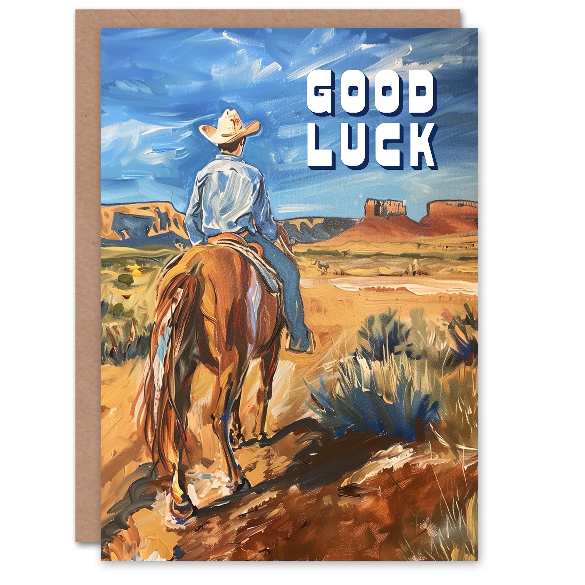 Artery8 Men's Cowboy Riding Horse Greeting Card - Brown