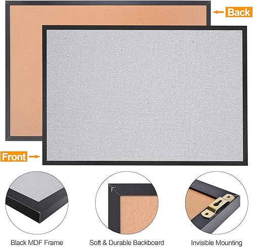 Miniatura 3 de Tablero de corcho de 24 x 36 pulgadas, tablero de anuncios montado en la pared, tablero de anuncios con marco de MDF, tablero de corcho con lienzo