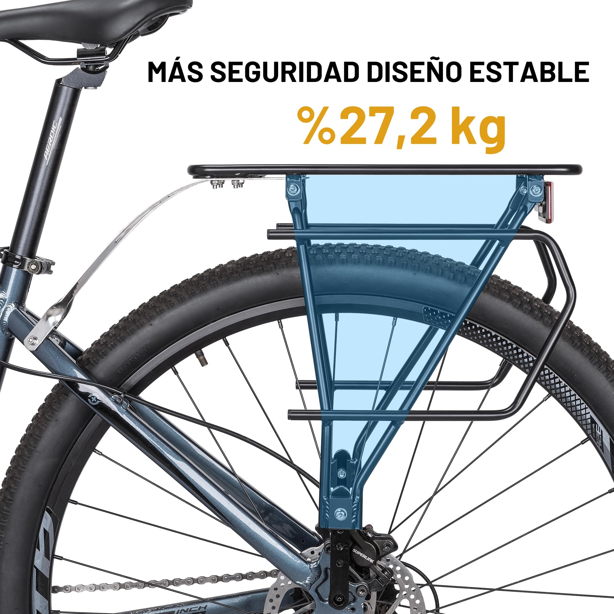 CXWXC Portaequipajes Trasero para Bicicleta con Cesta extraíble y Reflector para neumáticos de 26 a 29 Pulgadas, para Bicicleta de montaña,Bicicleta de Ciudad de hasta 27 kg