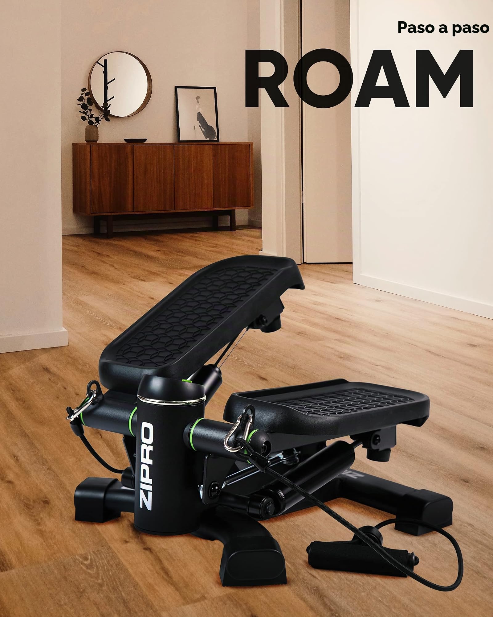 Zipro Roam Stepper - Mini máquina de Fitness (Incluye Ordenador de Entrenamiento LCD, Muchas Funciones, para Entrenamiento en casa, swingstepper para piernas y glúteos, Resistente al Desgaste, Negro