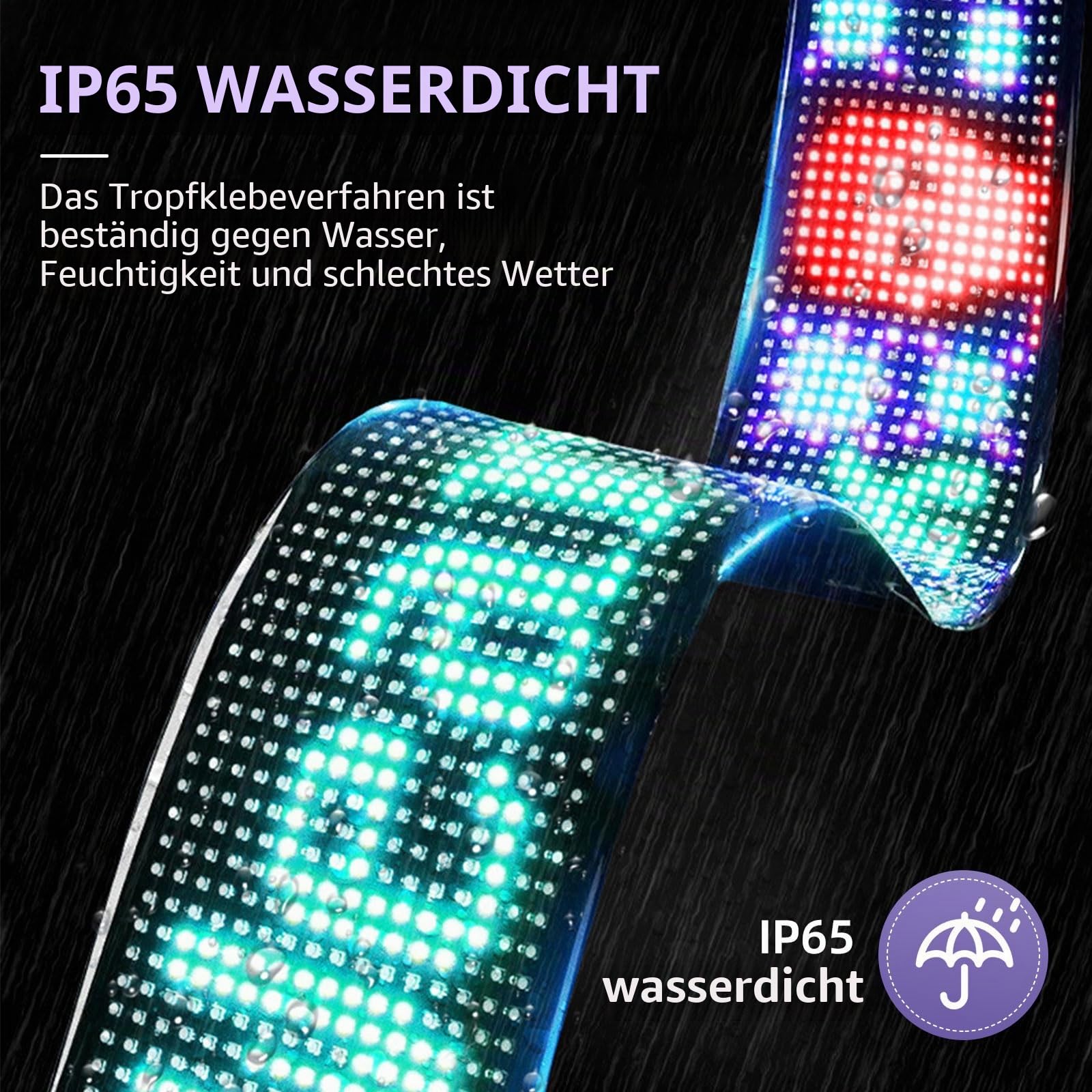 Led Anzeigetafel,Flexibler Anzeige Programmierbar,USB/Stecker,Bluetooth-App-Steuerung RGB Panel,Wasserdicht Scrolling Personalisiert Leuchtschild Namensschild mit Fernbedienung (16x192px 19.2x176.2cm)
