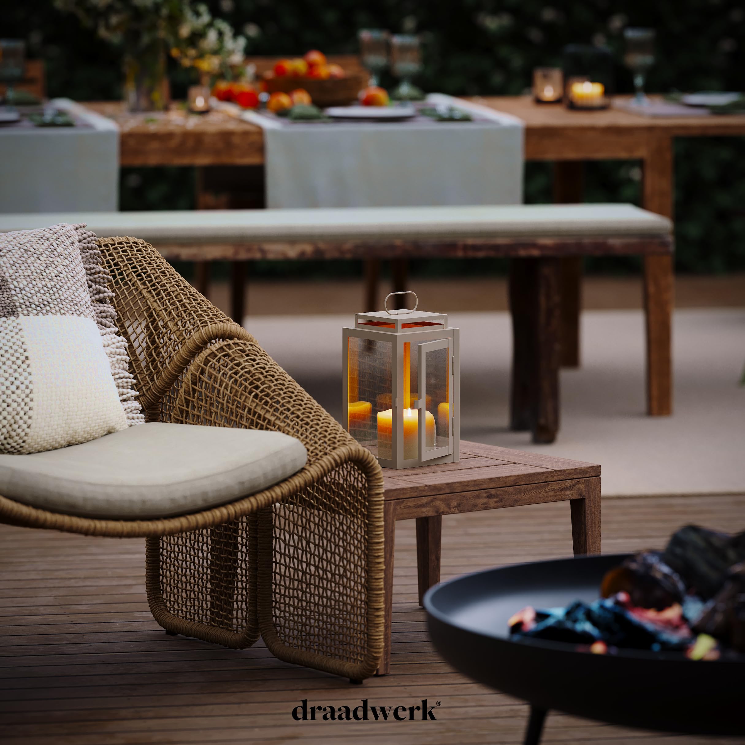 draadwerk® Laternen 2er Set | Wohndekoration für Innen & Außen | Große Outdoor-Windlichter | Designer Dekoration für Wohnzimmer, Balkon & Garten (Creme weiß)