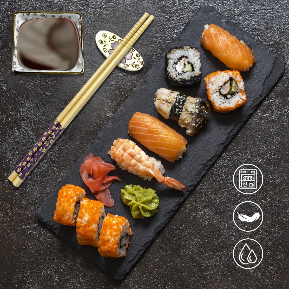Sushi Geschirr Set für 2 Personen 6 Stück Keramik Dipschalen Set mit Pflaumenblüte Muster Perfekt als Geschenke für Paare oder Geburtstag (A2)