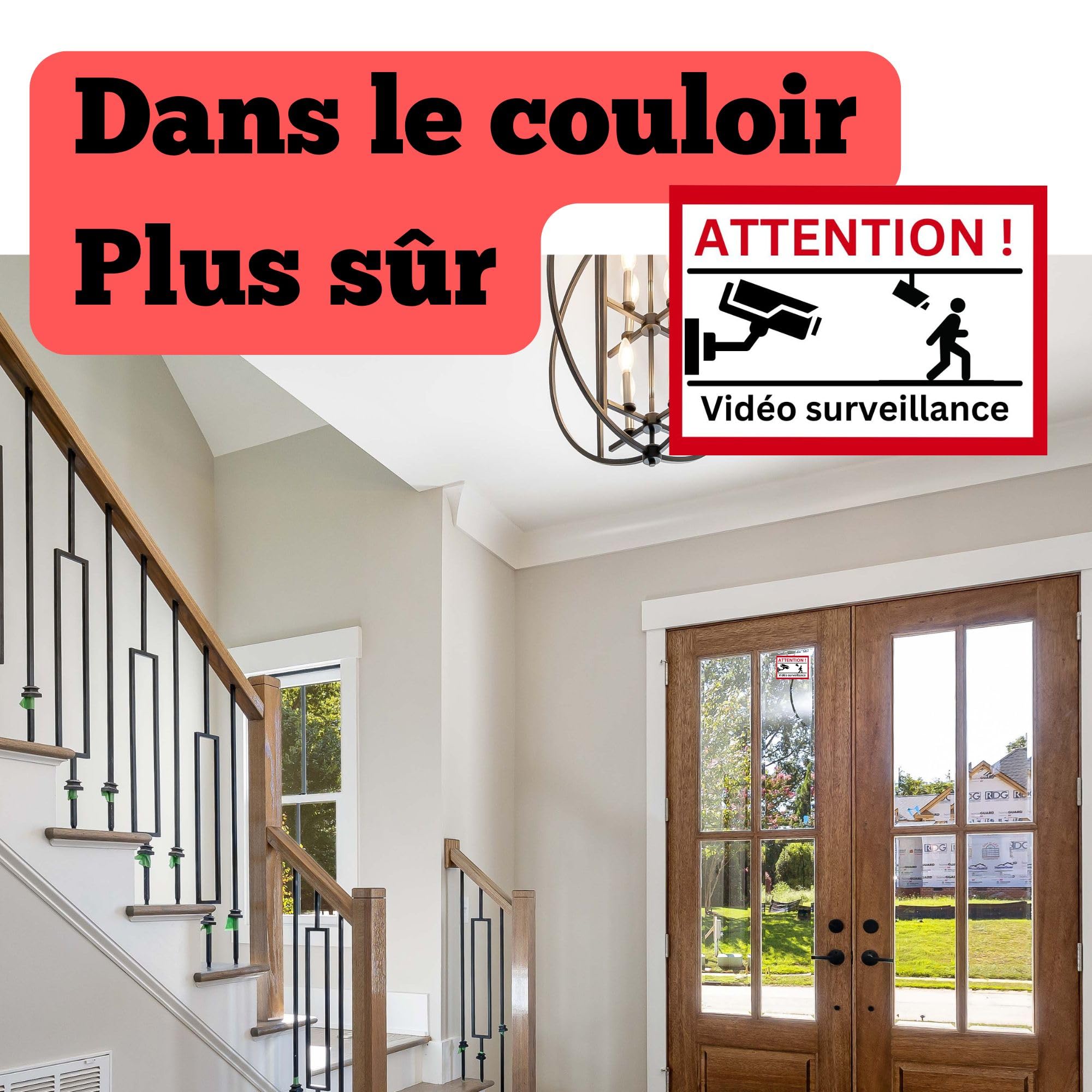 10 piezas Autocollants de Vidéosurveillance – Protection Efficace Contre les Cambriolages avec Couleurs de Signal – Resistants aux Intempéries et aux UV Faciles à Appliquer aprox. 80 x 50 mm