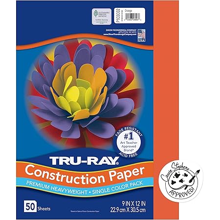 Pacon PAC103002 Tru-Ray Construction Paper, 9 x 12 Inches, Orange, 50 Sheets (103002)