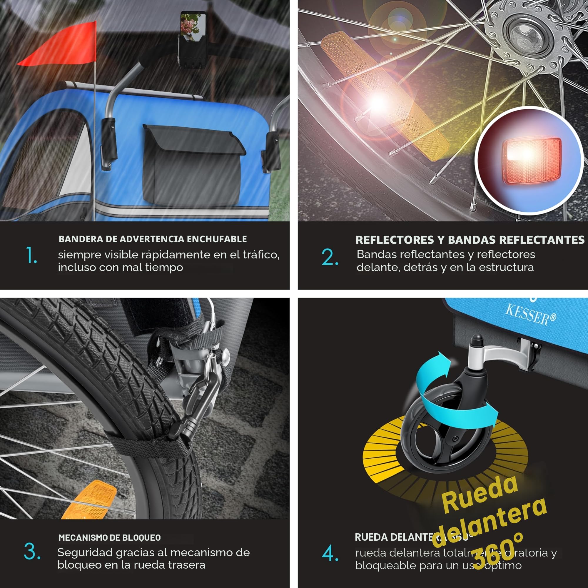 KESSER® Remolque para niños, Remolque para Bicicletas Sport-RX, 2 en 1, función Jogger, Remolque para Bicicletas para niños + cinturón de Seguridad de 5 Puntos, Rueda Delantera 360°