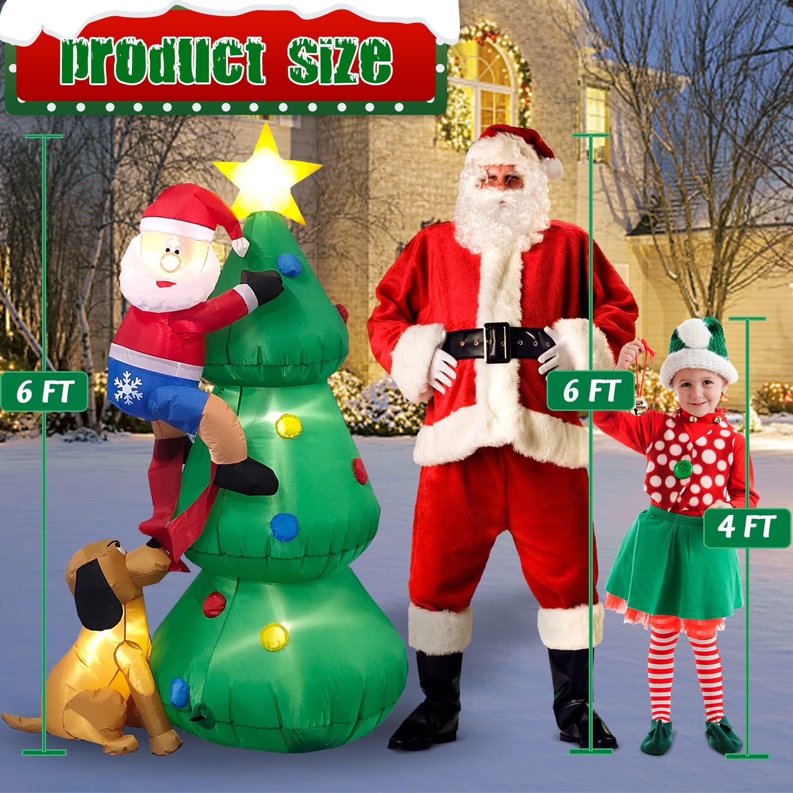 Danxilu 6 FT Inflatable Christmas Decorations Built-in LED Lights Christmas Inflatables Tree with A Santa Chased by A Dog Xmas Blow Up Outdoor Decor for Outside Garden Yard Holiday Party Lawn Indoor - Image 2