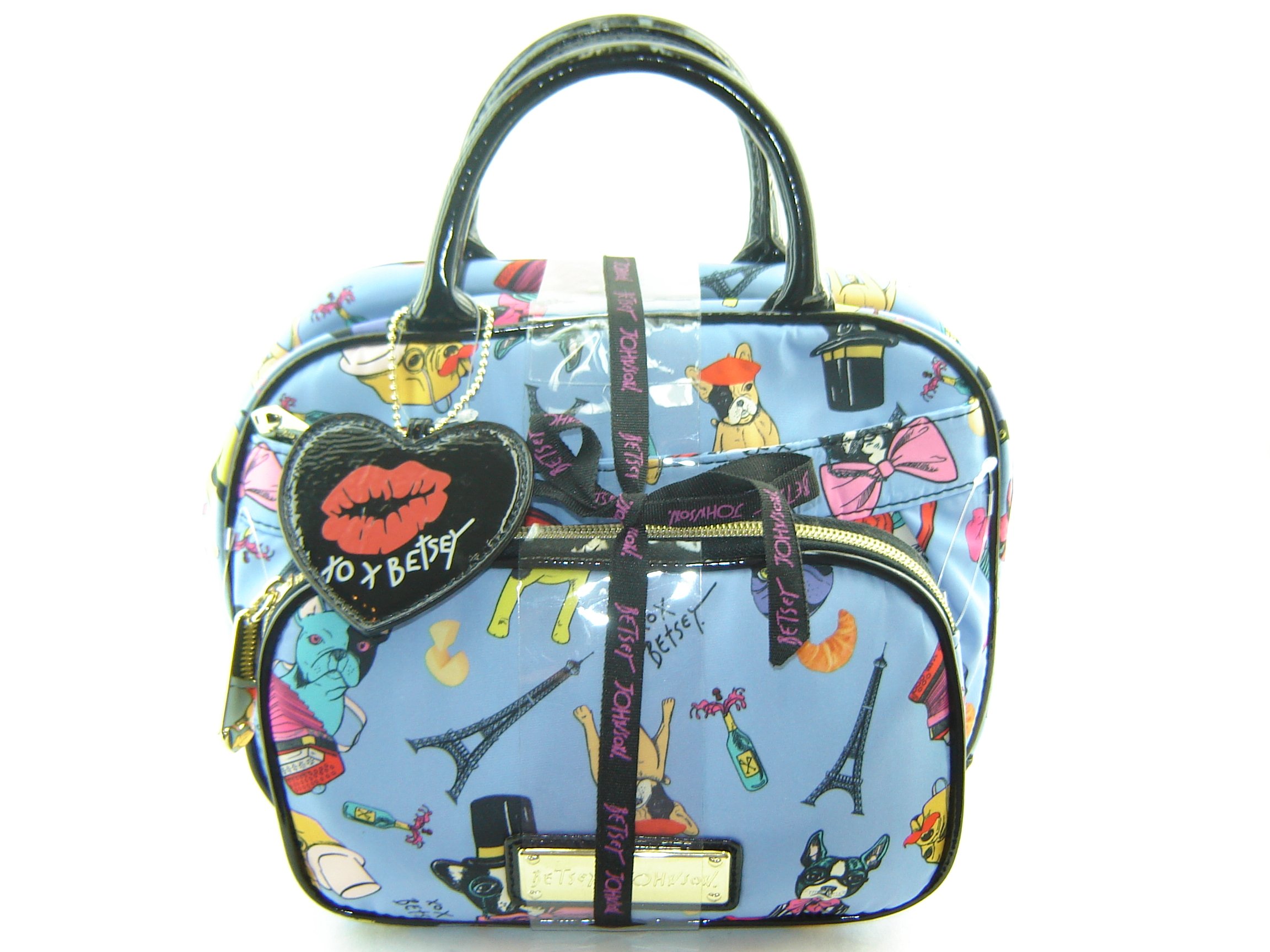 Betsey Johnson Cosmetic Bags French Bulldogs Blue 2pc Weekender