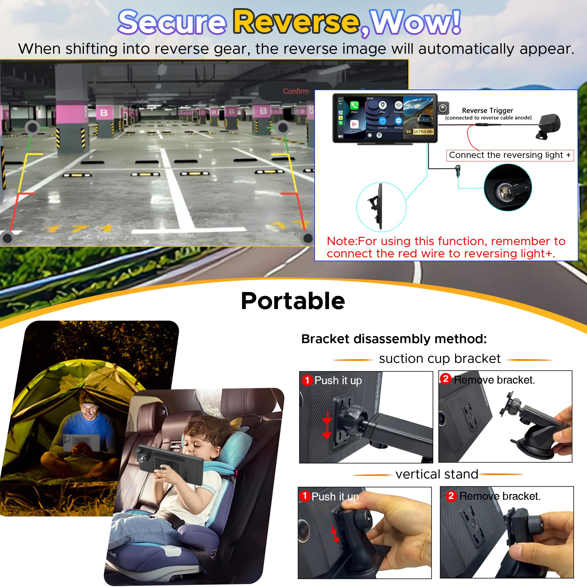 Autoradio 11.36" sans Fil Carplay Android Auto Airplay Caméra Dash Cam 4K avec Caméra de Recul,IPS Écran Tactile, Enregistrement en Boucle,Navigation GPS,Bluetooth,FM,AUX