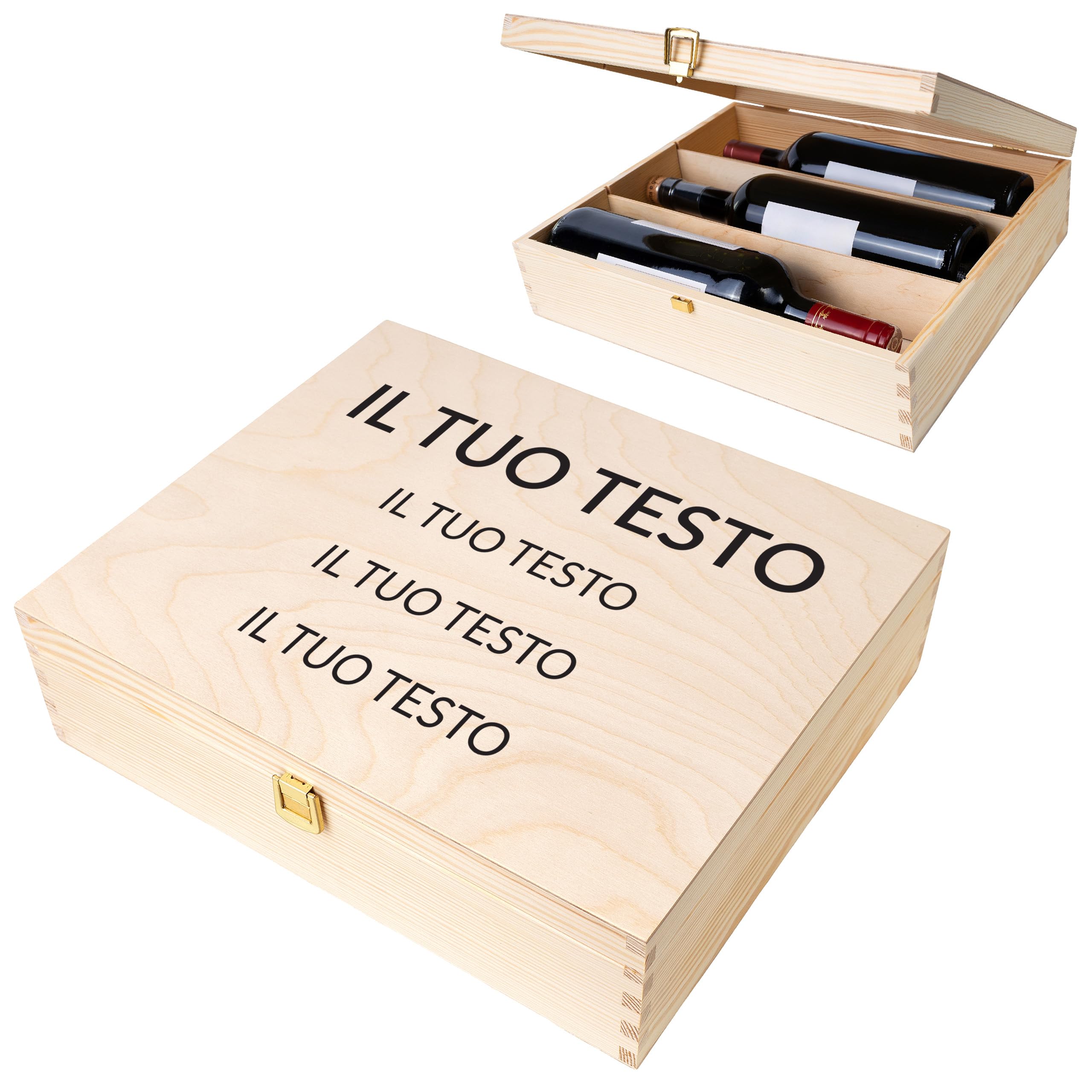 Creative Deco Scatola in Legno per 3 Bottiglie di Vino con Testo
