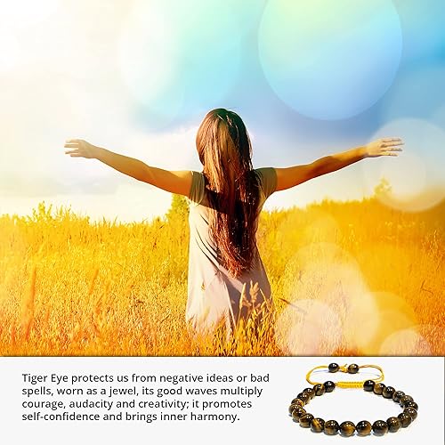 Vista 308 de Adjustable Crystal Bracelet – Gemstone Bead Bracelet with Adjustable Macrame String – Chic Gemstone Bracelet for Men and Women – 8mm Round Healing