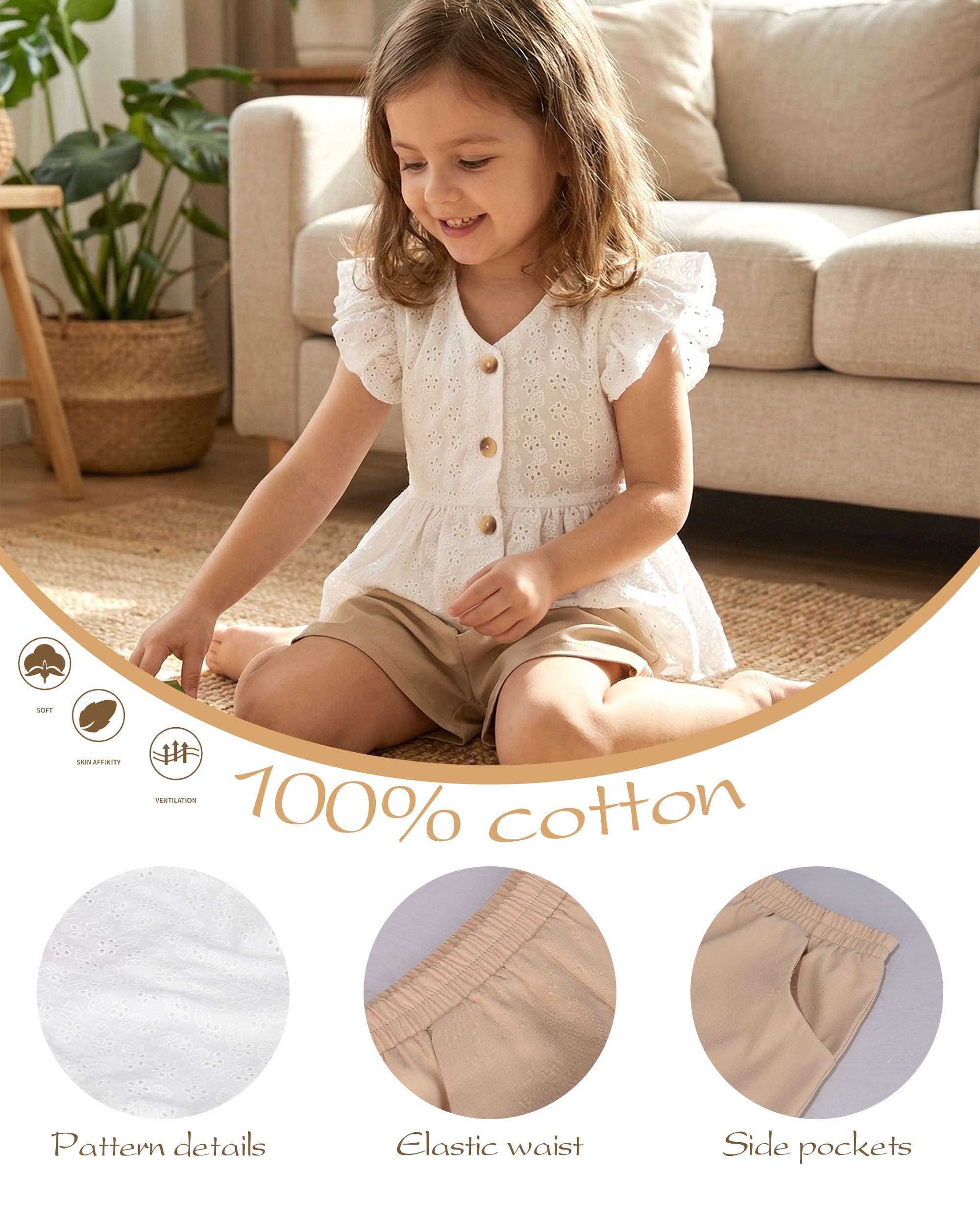 Sunny Fashion Robe Fille Filles 2 Pièces Shorts Fixer Habiller Dentelle Ébouriffer Été Frais Confortable Tenue 5-10 Ans