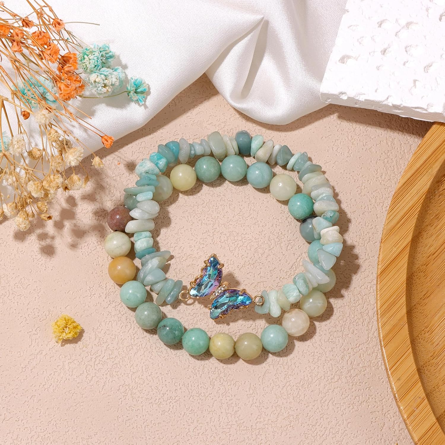 GolbalJew Amethyst Bracelet For Women Anxiety Amethyst Beaded Bracelets Butterfly Charms Healing Stone Layered Bracelet Gifts For Women - Image 4