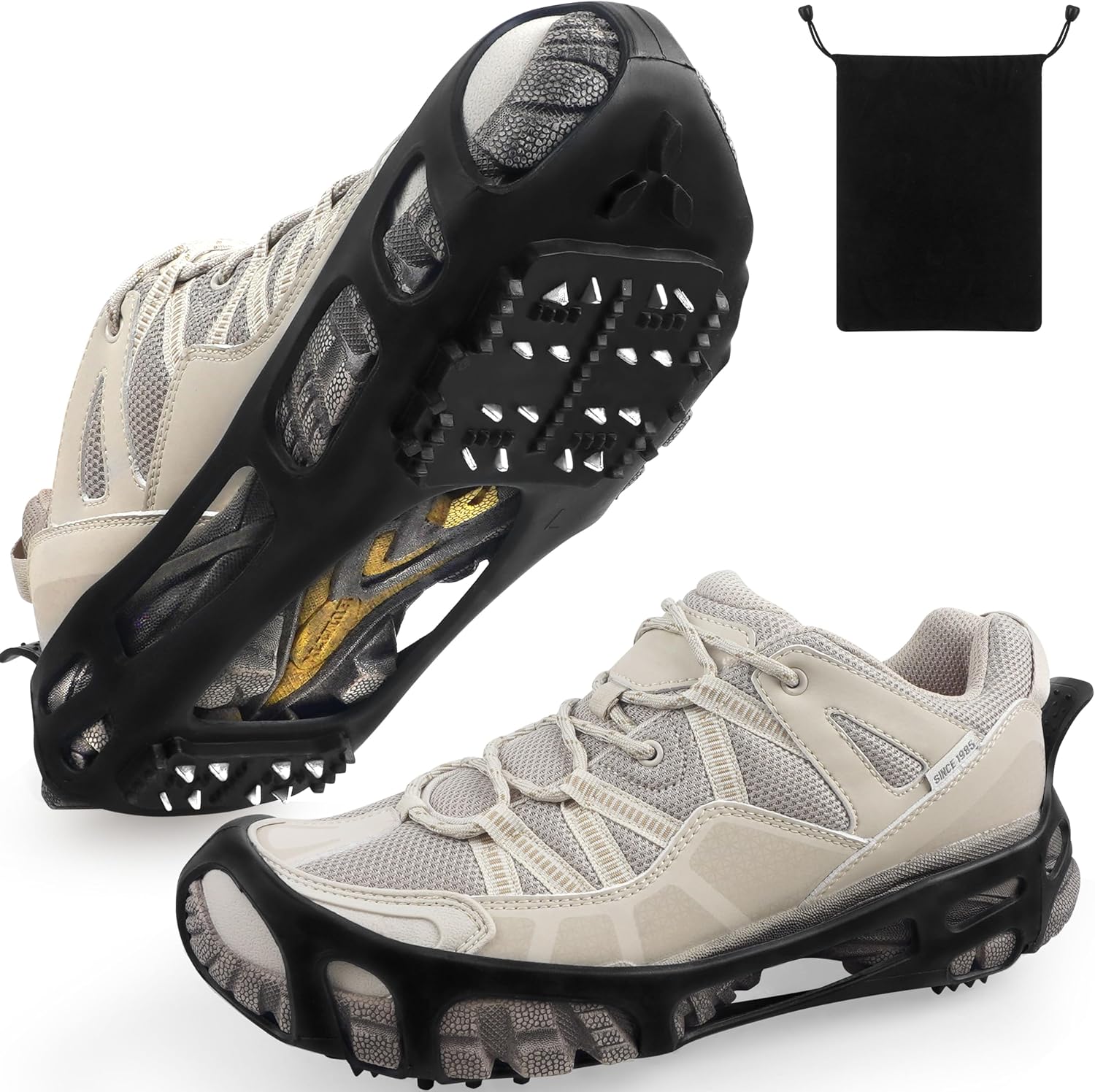 Ice Cleats for Shoes and Boots Crampons Snow Traction Cleats for Walking on Snow and Ice Non-Slip Ice Shoe Grippers Men Women Kids Stretch Rubber Ice Cleats, 24 Studs