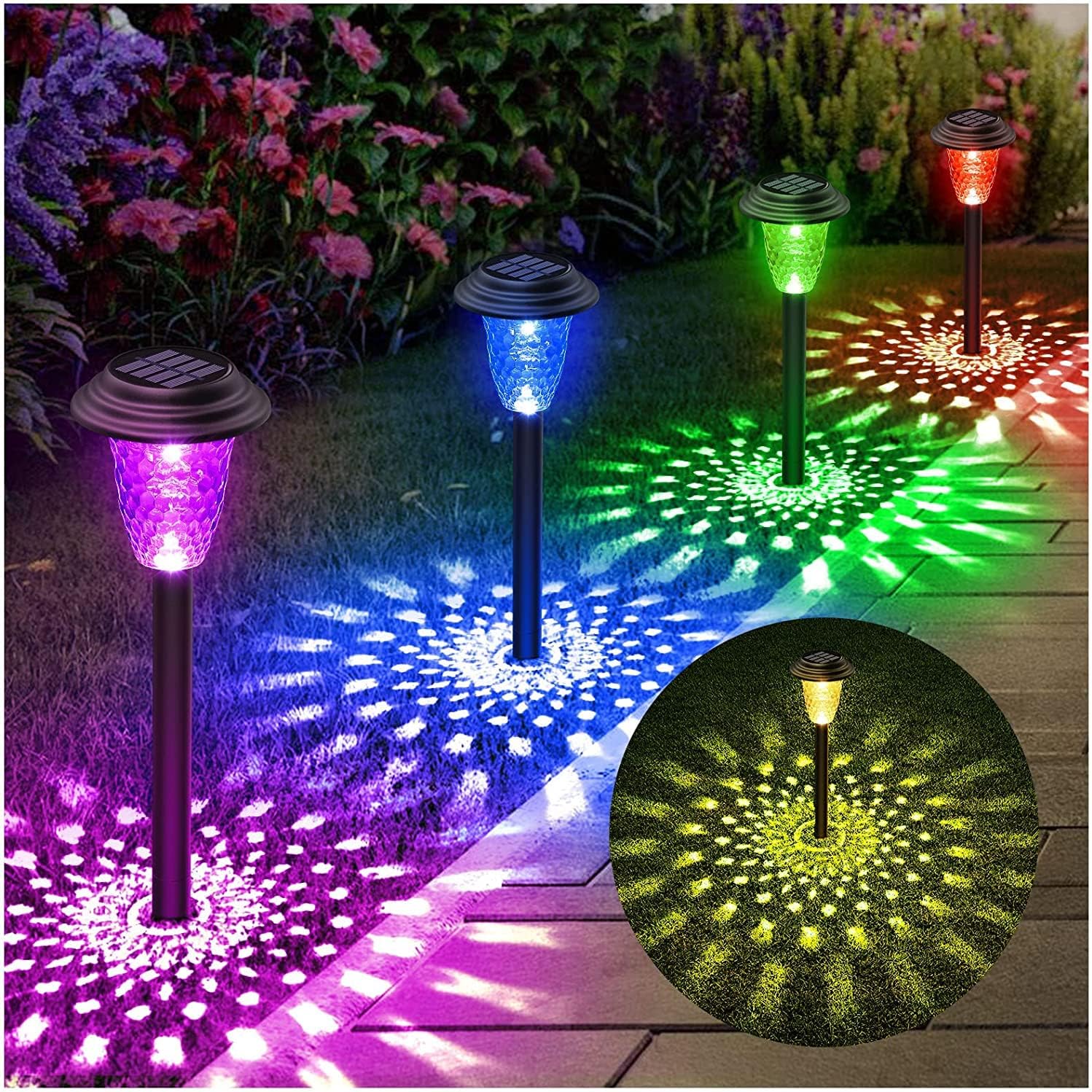 8 Pack Solar Lights Outdoor, BUCASA Brighter Solar Pathway Lights