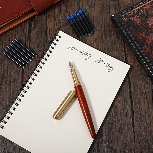 Miniatura 5 de Cobee Juego de plumas estilográficas de madera hechas a mano, pluma estilográfica de madera de lujo vintage de 0.020 in de punta fina con 12