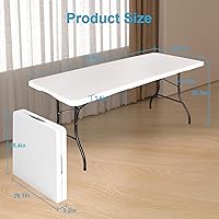 Vista 2 de Bblife Mesas plegables de 6 pies de servicio pesado, mesa plegable blanca resistente, mesa plegable multifuncional para acampar al aire libre