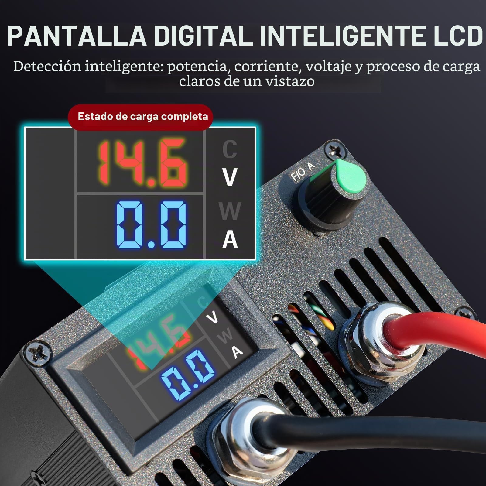 Cargador de Baterías LiFePO4 14.6V 60A, Regulación de Voltaje Preciso 0-15V Multivueltas, Cargador Rápido de Baterías de Litio 12V 60A con Carga Automática al Conectar