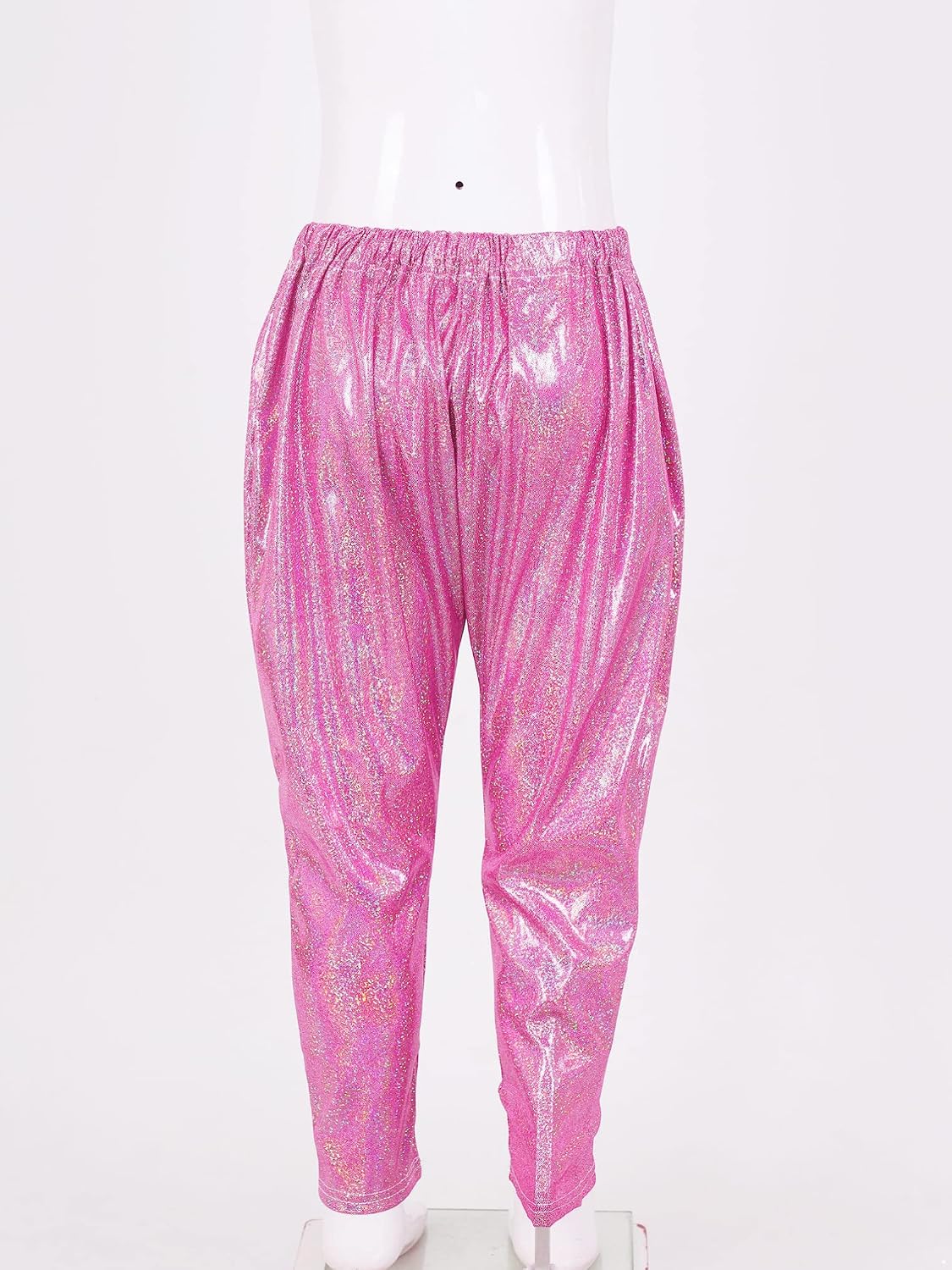 FEESHOW Boys Girls Metallic Shiny Loose Baggy Pants Kids High Waist Trousers for Hip Hop Jazz Streetwear Dancewear