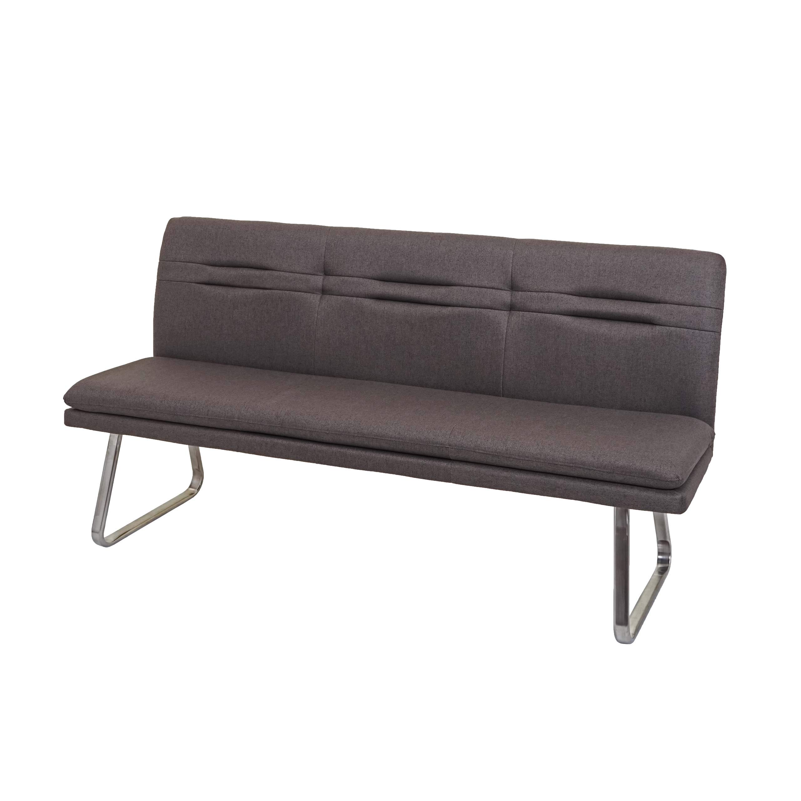 Mendler Banco de comedor HWC-H70, banco tapizado, respaldo de tela/textil de acero inoxidable cepillado, color gris-marrón, 180 cm