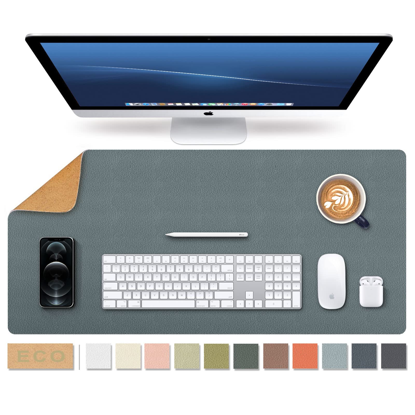 Cork Desk Mat - Dual-Sided Desk Pad for Office and Home - Desk Organization and Accessories - Ideal for Large Mouse Pad and Desk Mats on Top of Desks(Gray,80cmx 40cm)