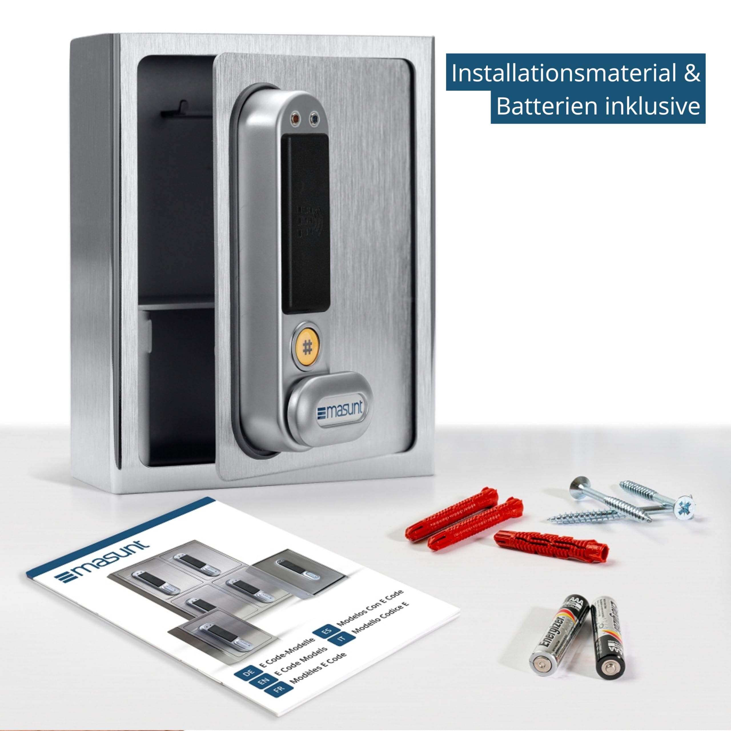 masunt Schlüsselsafe 1121 RFID | elektronischer Schlüsseltresor | Registrierung von bis zu 50 individuellen Zutrittsmedien | V2A Edelstahl | Aufbruch-sicher | wetterfest | silber