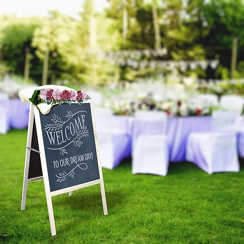 Miniatura 5 de Crestline - Caballete de marquesina, letrero de gran acera, caballete de madera dura natural (borrado en seco blanco y pizarra negra), 42 pulgadas