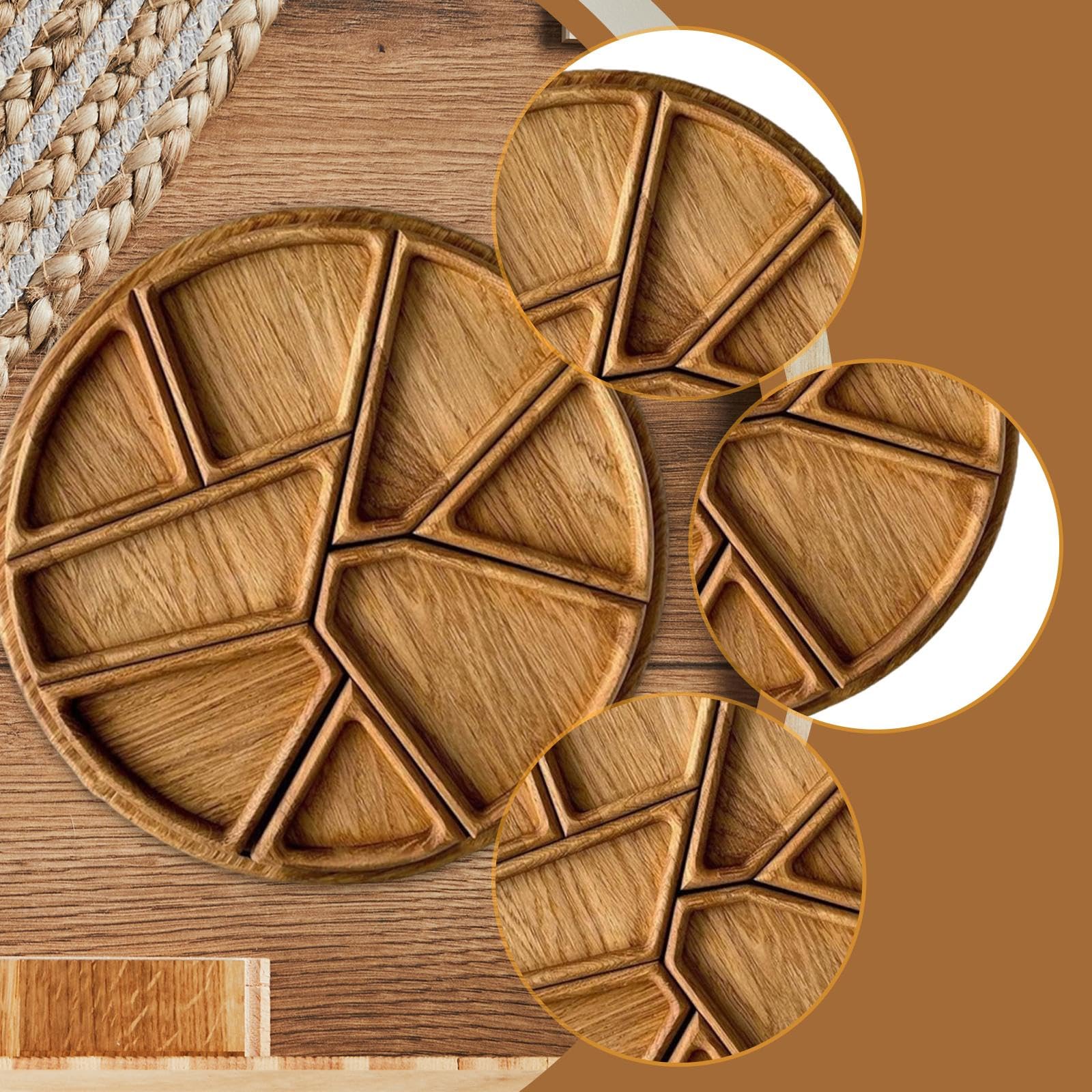 Serving Tray Wooden with Removable Dividers And Compartments for Appetizers Desserts Dinner Parties And Weddings.