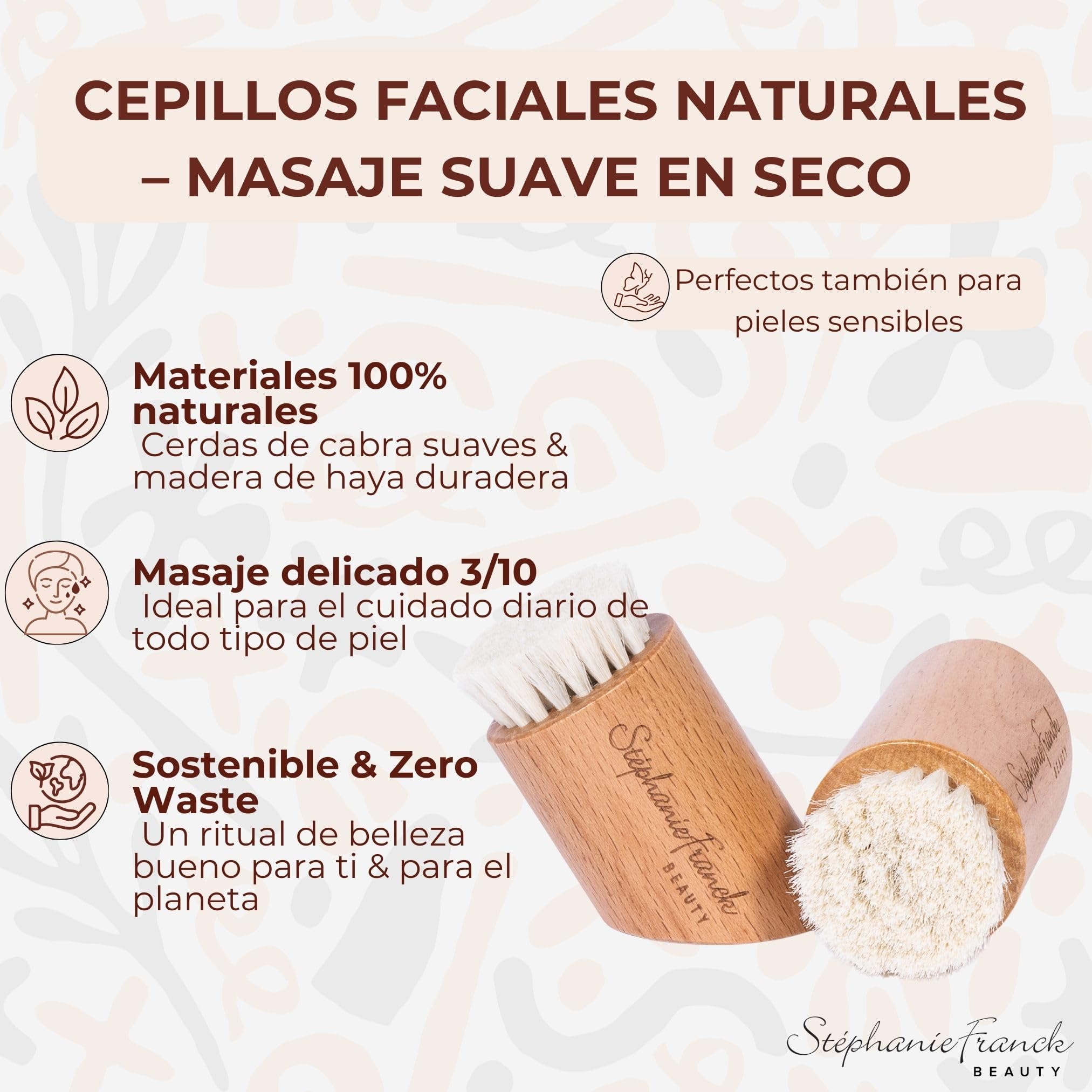Set de 2 Cepillos Faciales de Madera con Cerdas Naturales de Cabra, Exfoliante y Masaje Suave para Piel Sensible, Rutina Skincare Natural y Regalo Mujer