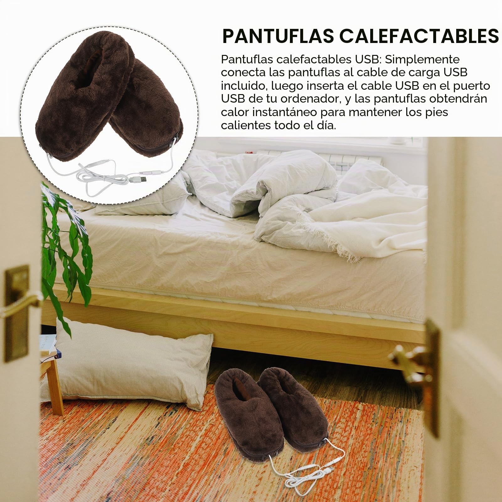 Pantuflas EléCtricas con CalefaccióN USB para Hombre Y Mujer Zapatillas TéRmicas Calentador De Pies USB con Forro De Felpa Y AlgodóN Polipropileno Regalo Invierno Negro 30X14X9 Cm