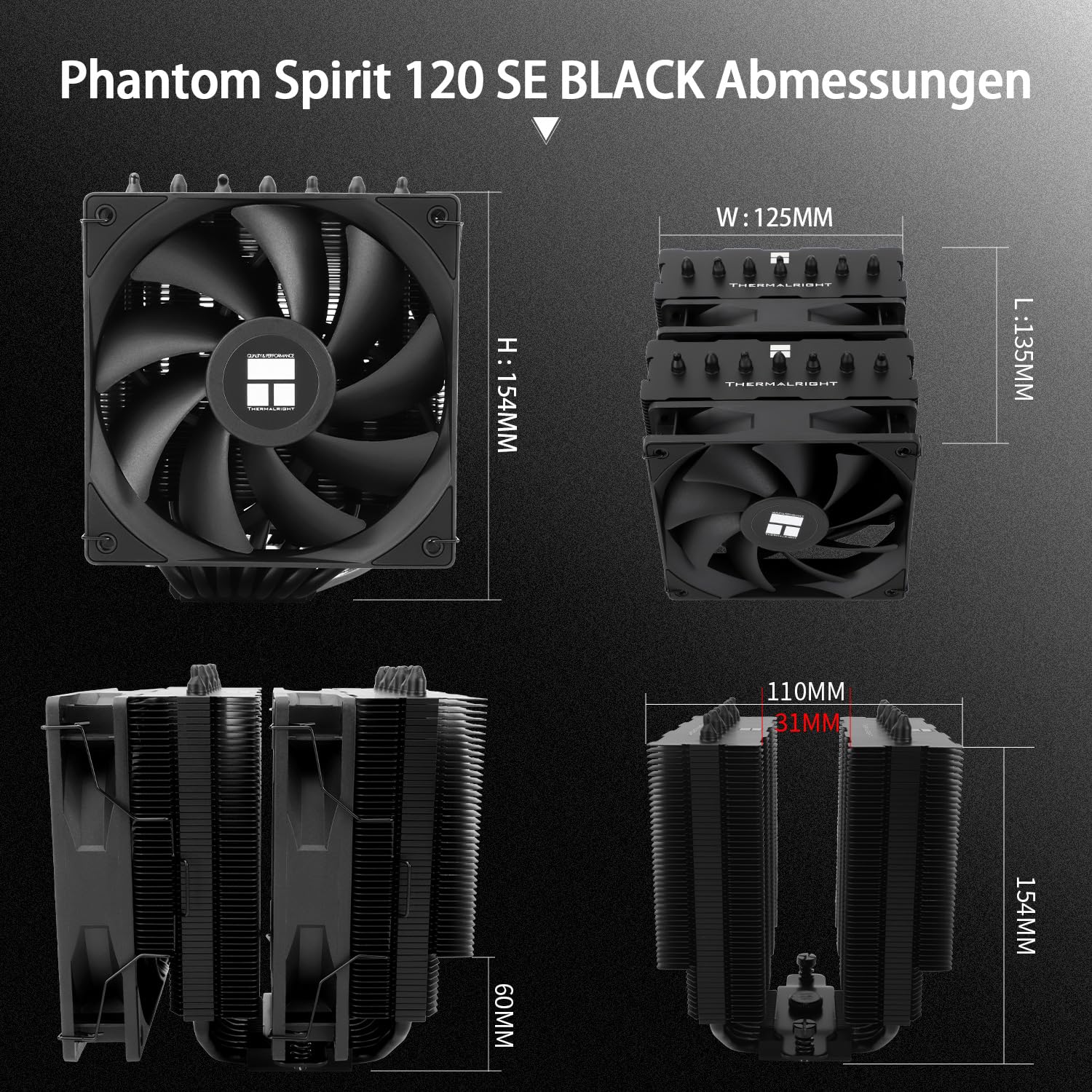 THERMALRIGHT Phantom Spirit 120 SE Nero Raffreddatore CPU, 7 Heatpipes Raffreddatore CPU, due ventole PWM da 120mm, Tecnologia AGHP 4.0, per AM4/AM5 & Intel LGA1851/1700/1150/1151/1200
