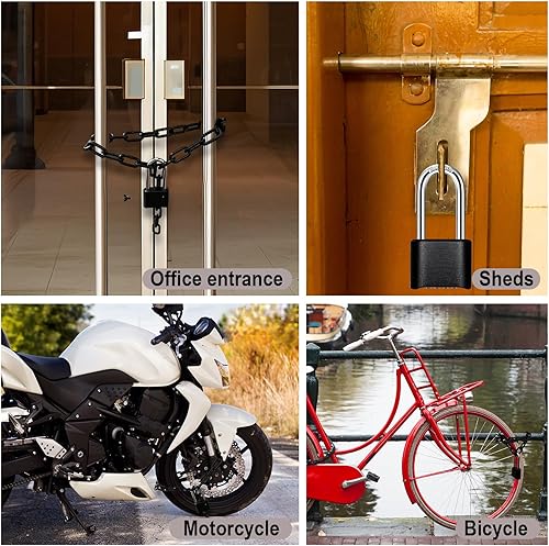 Miniatura 7 de Cadena resistente y cerradura de combinación para exteriores, cerradura de cadena de puerta con código, candado de grillete largo con cadena para