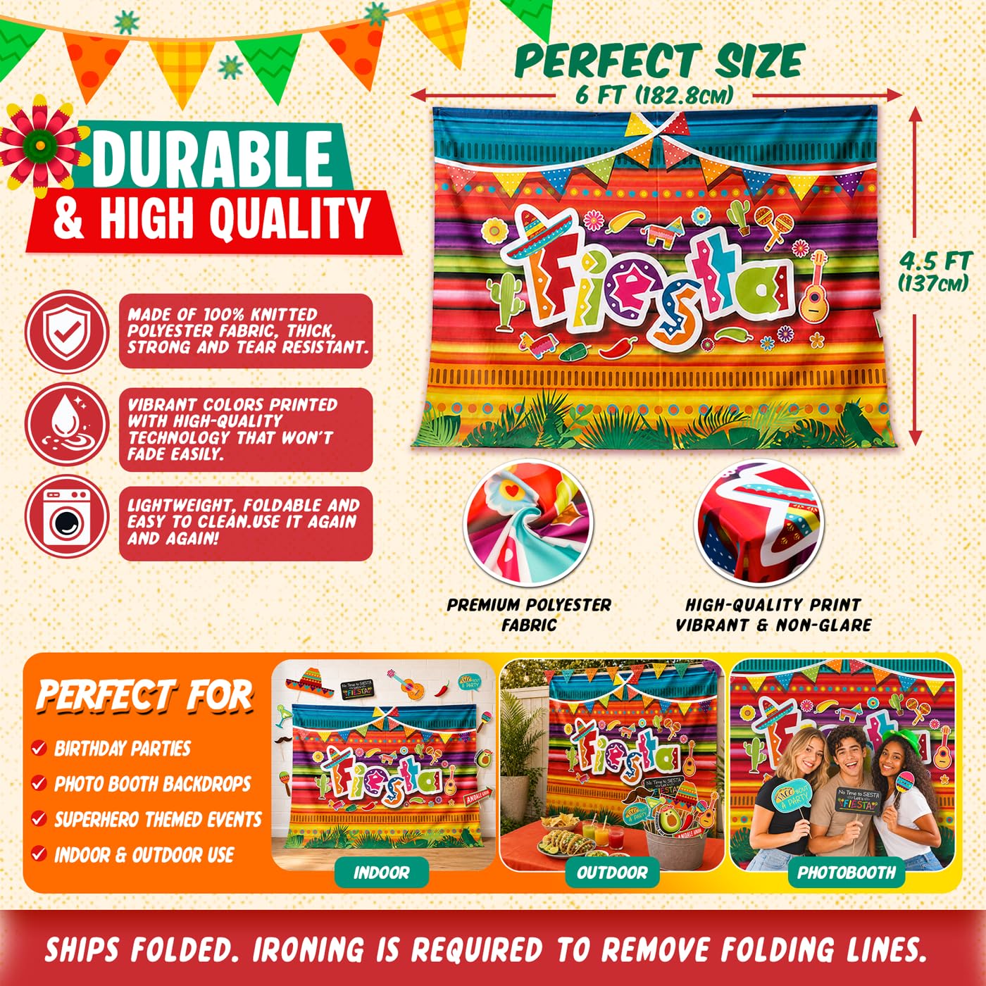 Fiesta Theme Photography Backdrop & Studio Props Kit, Cinco De Mayo Party Decorations, Mexican Photo Booth Background for Pictures, Summer Pool Mexicana Birthday Party Supplies — Amazon image 5