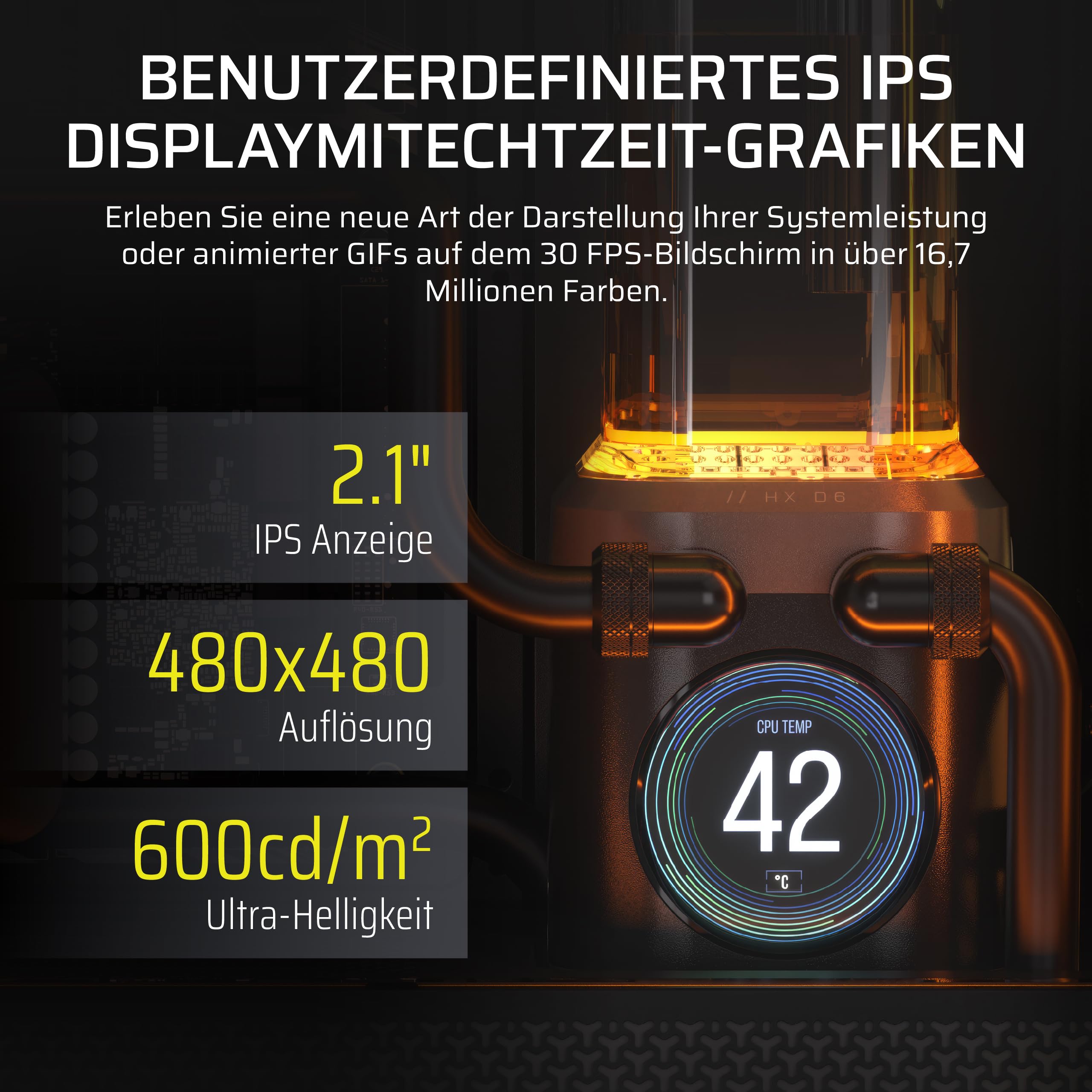 CORSAIR iCUE LINK XD6 RGB Elite LCD-Pumpen-/Behältereinheit – FlowDrive Max-Pumpe, 480x480 IPS-LCD-Bildschirm, Integrierter Temperatursensor, 22 Adressierbare RGB-LEDs – Stahlgrau