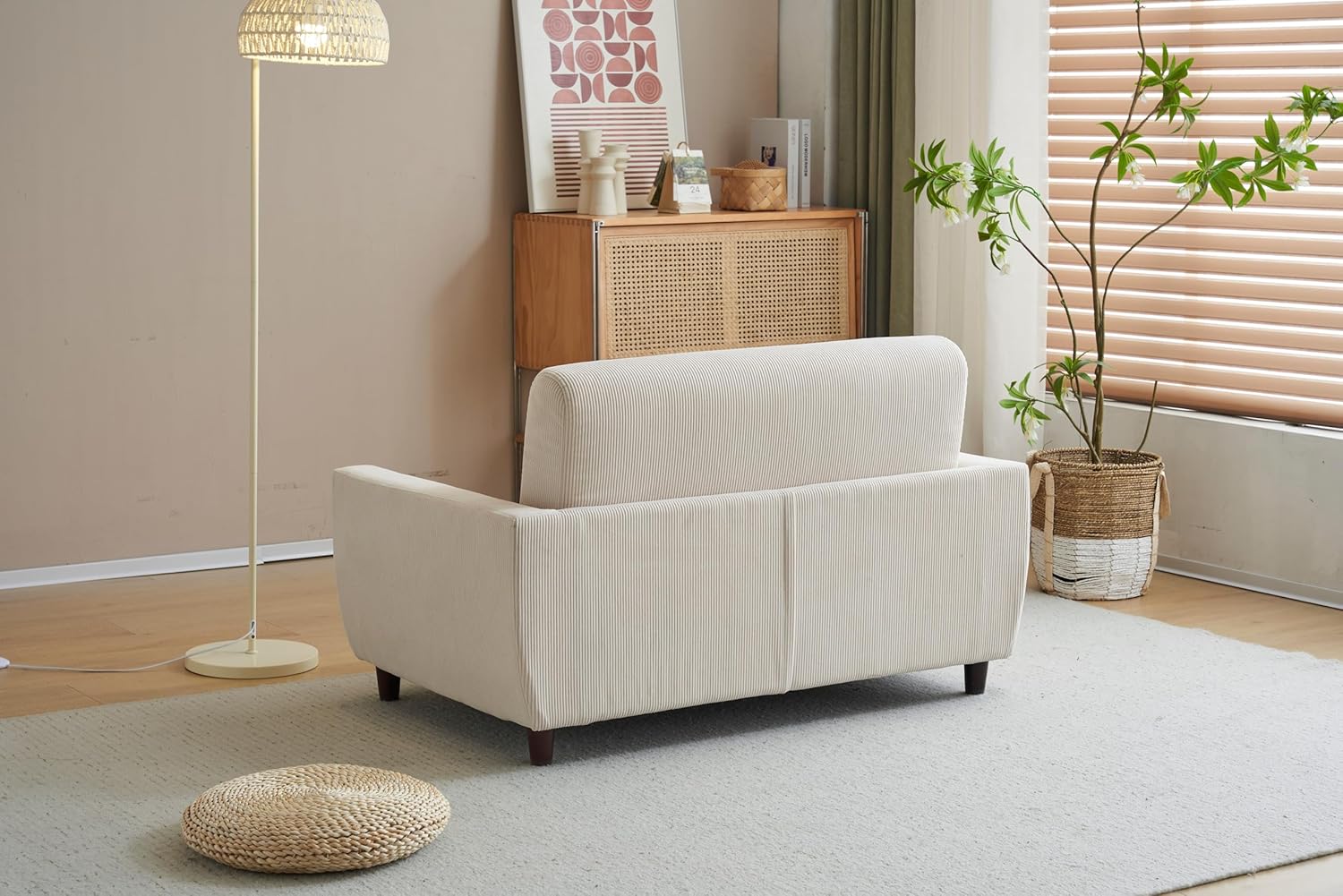 チェスターフィールド 高級ラウンド形 ソファ兼オットマン クリーム